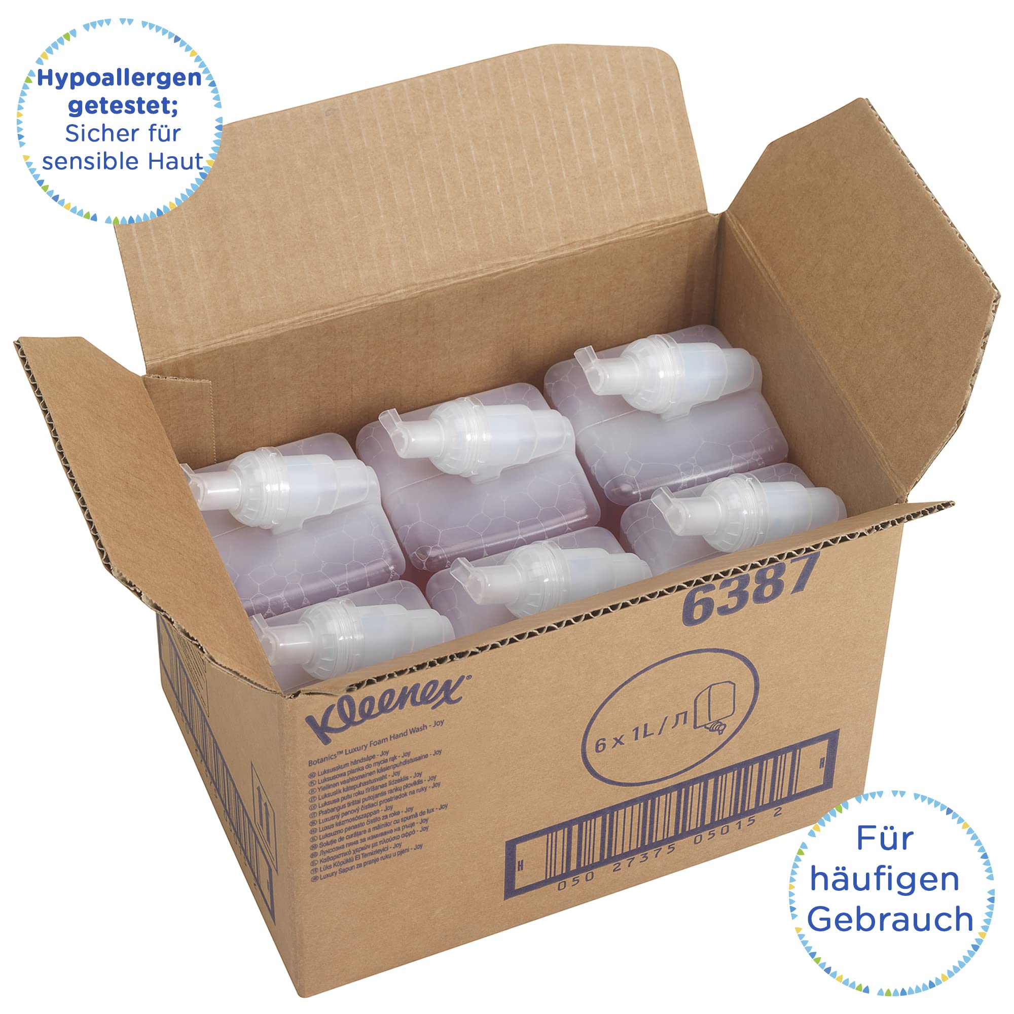 Kleenex Botanics Joy Luxury 6387 Sapone per Mani in Schiuma - Sapone per Mani in Schiuma Profumato - 6 Ricariche di Sapone per Mani Rosso da 1 Litro (Totale 6 Litri)