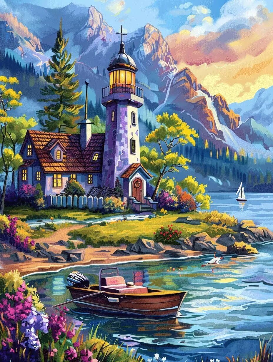 Pintura por números adultos paisaje de bote kit DIY con acrílicos y lienzo 100x130cm sin marco 8