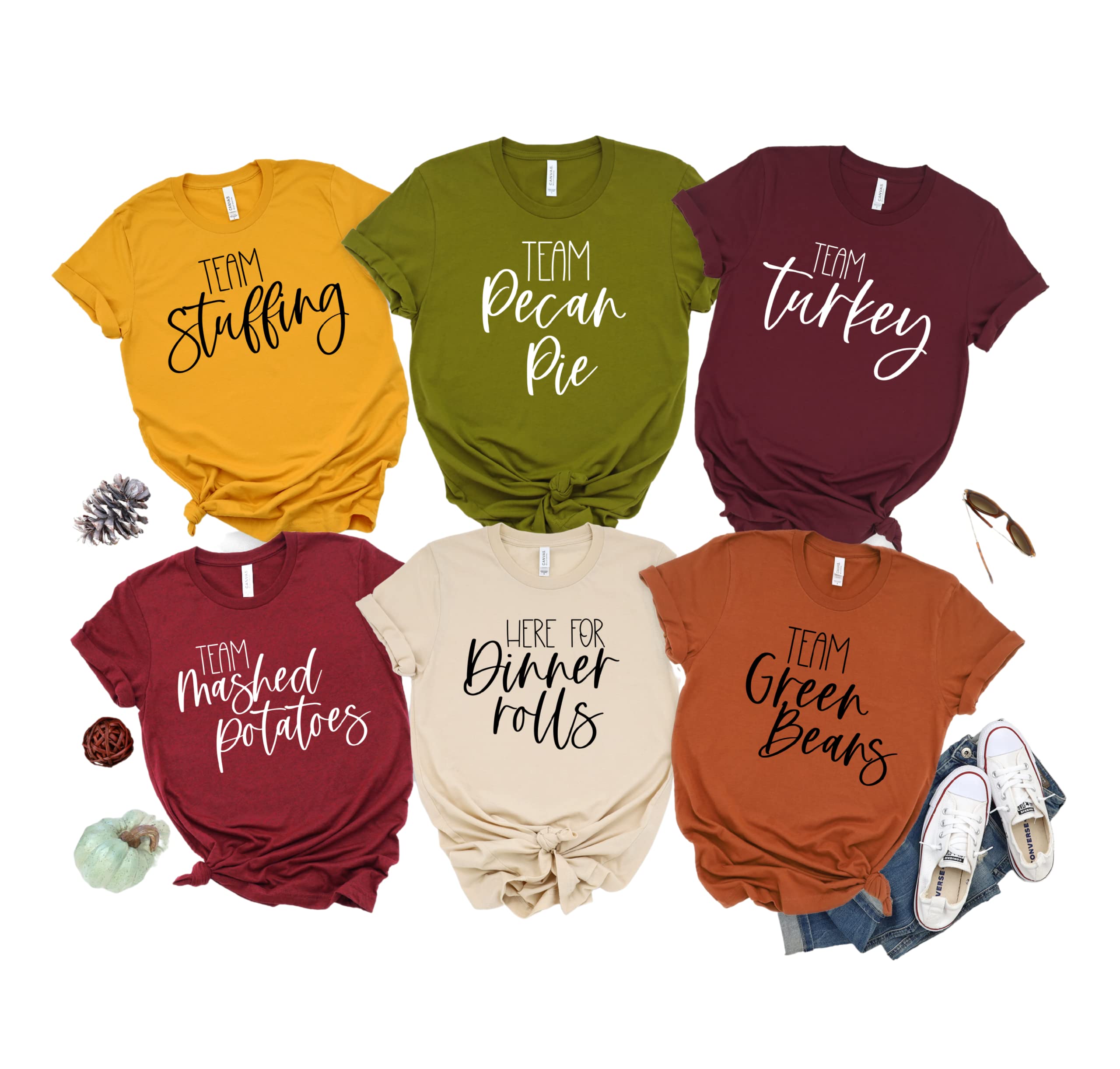 I'm Just Here for the Matching Thanksgiving SIDES Thanksgiving Dinner Shirt | Turkey, Dinner Rolls, Mashed Potato, Pumpkin Pie, Sweet Potato, Cranberries | Unisex Fit in Assorted Colors XS-4XL