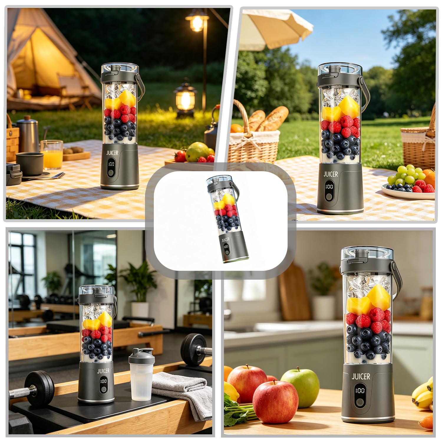 600ml Tragbarer Mixer Smoothie Maker to Go, Mini Standmixer mit 12 Klingen, USB-Aufladung, Kabellos Smoothie-Maker Mini-Mixer für Shakes und Smoothies, für Küche/Fitnessstudio/Zuhause (Grau)