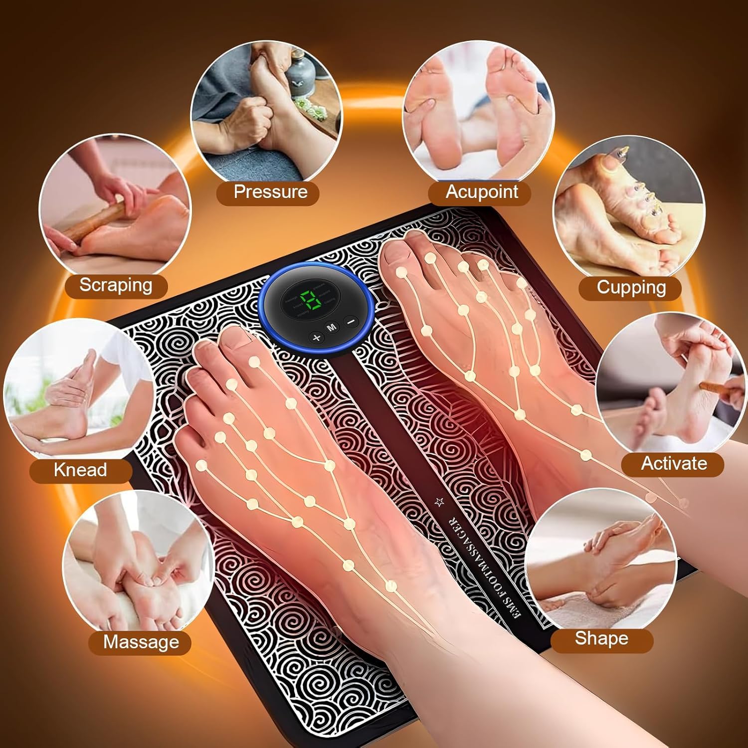 (Combo) Foot And body Massager Pain Relief Wireless Electric EMS Massage Machine,Rechargeable Portable Folding Automatic with 8 Mode19 Intensity for Legs,Body,Hand Therapy (Black) New Model - 2025 - Image 4 thumbnail