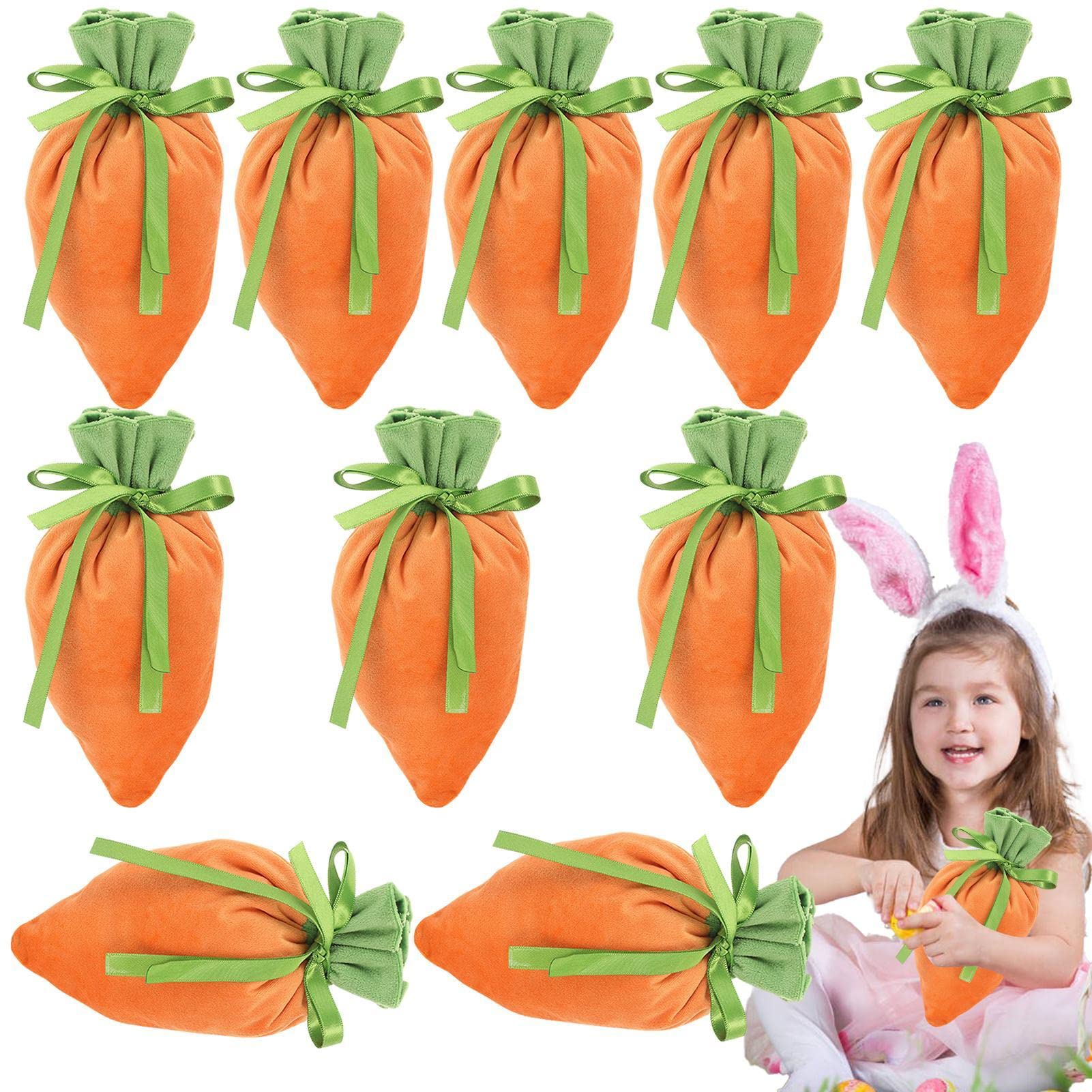 Bavokon 20 Easter Velvet Bag,Easter Carrot Velvet Jewelry Basket Candy Bags With Drawstring,Easter Carrot Velvet Jewelry Pouches,Candy Bags With Drawstring For Easter Decorations Cookie Snack
