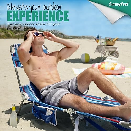 Miniatura 10 de SunnyFeel - Silla de playa reclinable y plana de 180 grados, sillas de camping plegables portátiles con almohada acolchada y cómoda para campamento,
