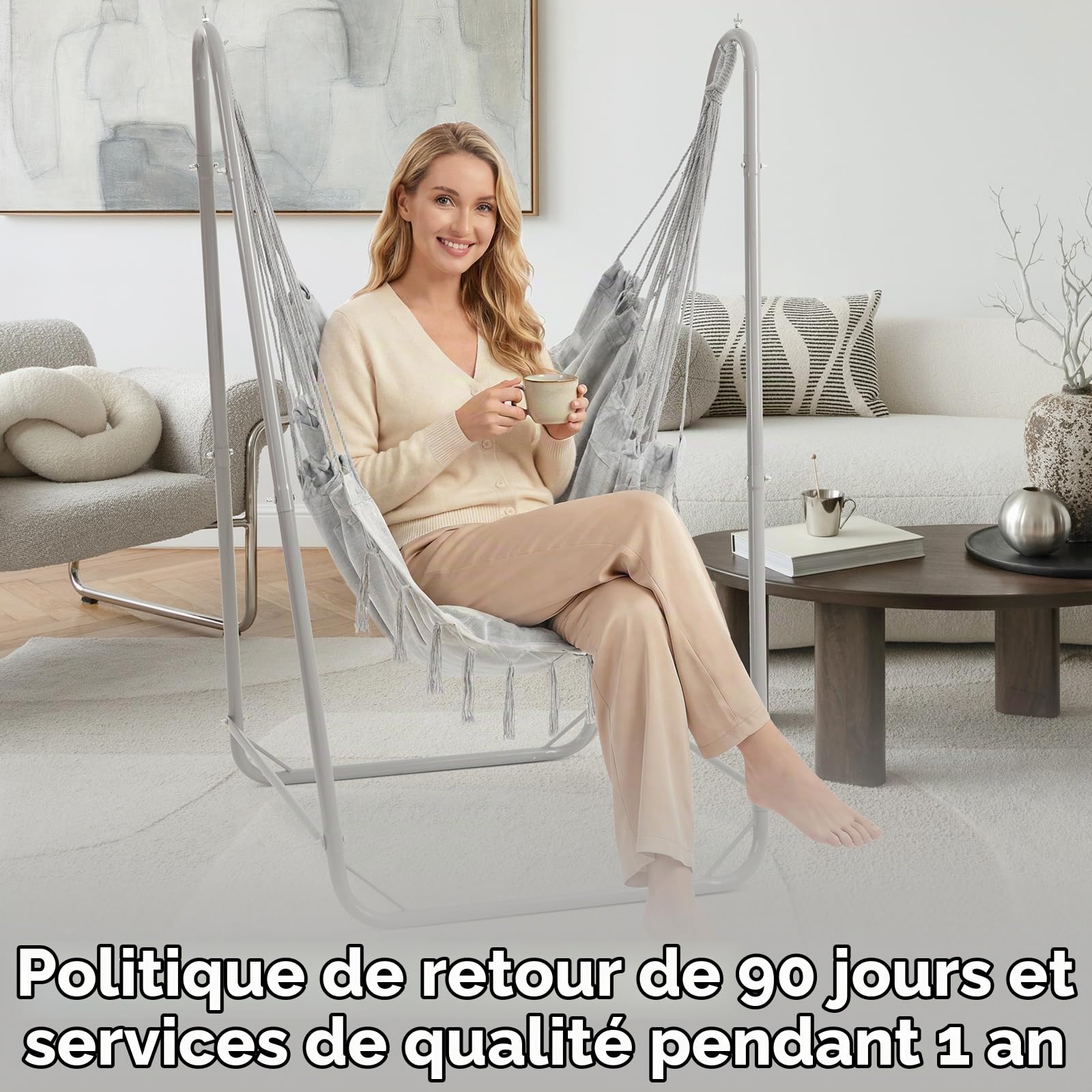 Chaise Suspendue en U avec Support, Chaise Suspendue en Acier Robuste avec Support intérieur et extérieur, Base Stable, capacité 100 kg, Assemblage Facile - Gris