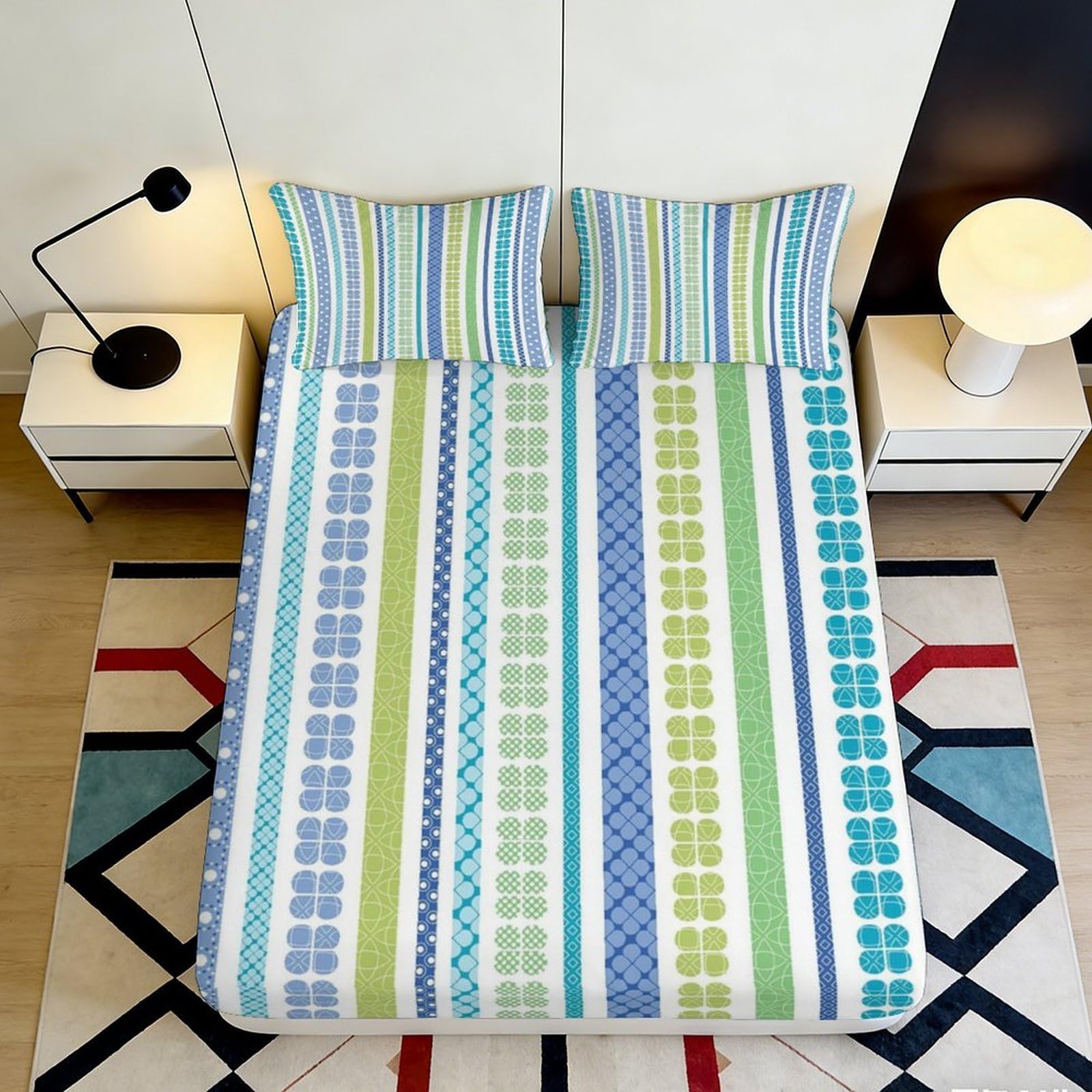 3D Printed Striped Geometric Fitted Sheet Microfiber Soft Breathable Abstract Mattress Cover for Bedroom Dorm Decor 90x200x25cm