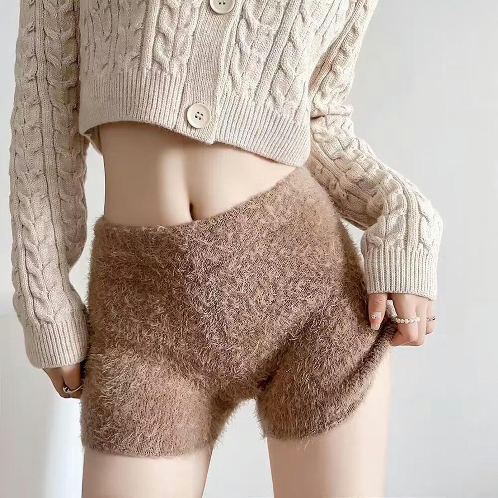 Furry Mohair Knitted Shorts Women's Autumn and Winter High Waist