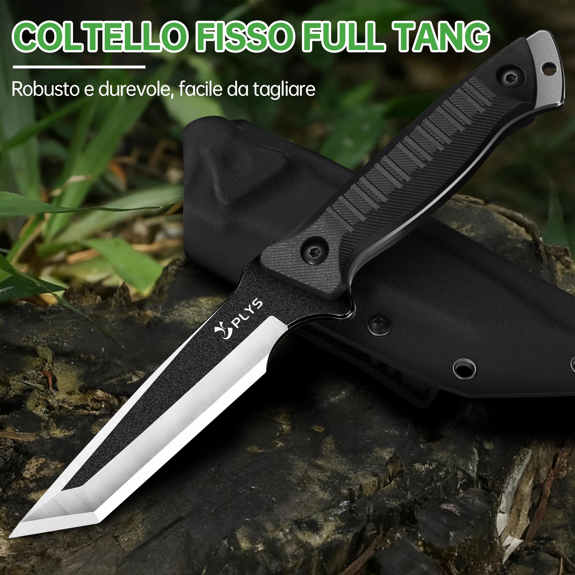 Coltello da Sopravvivenza A Lama Dritta per Esterni: Coltello da Caccia A Codolo Intero in 440c, Impugnatura in G10, Con Fodero in Kydex, Adatto per Campeggio, Escursionismo, Pesca O Come Regalo.