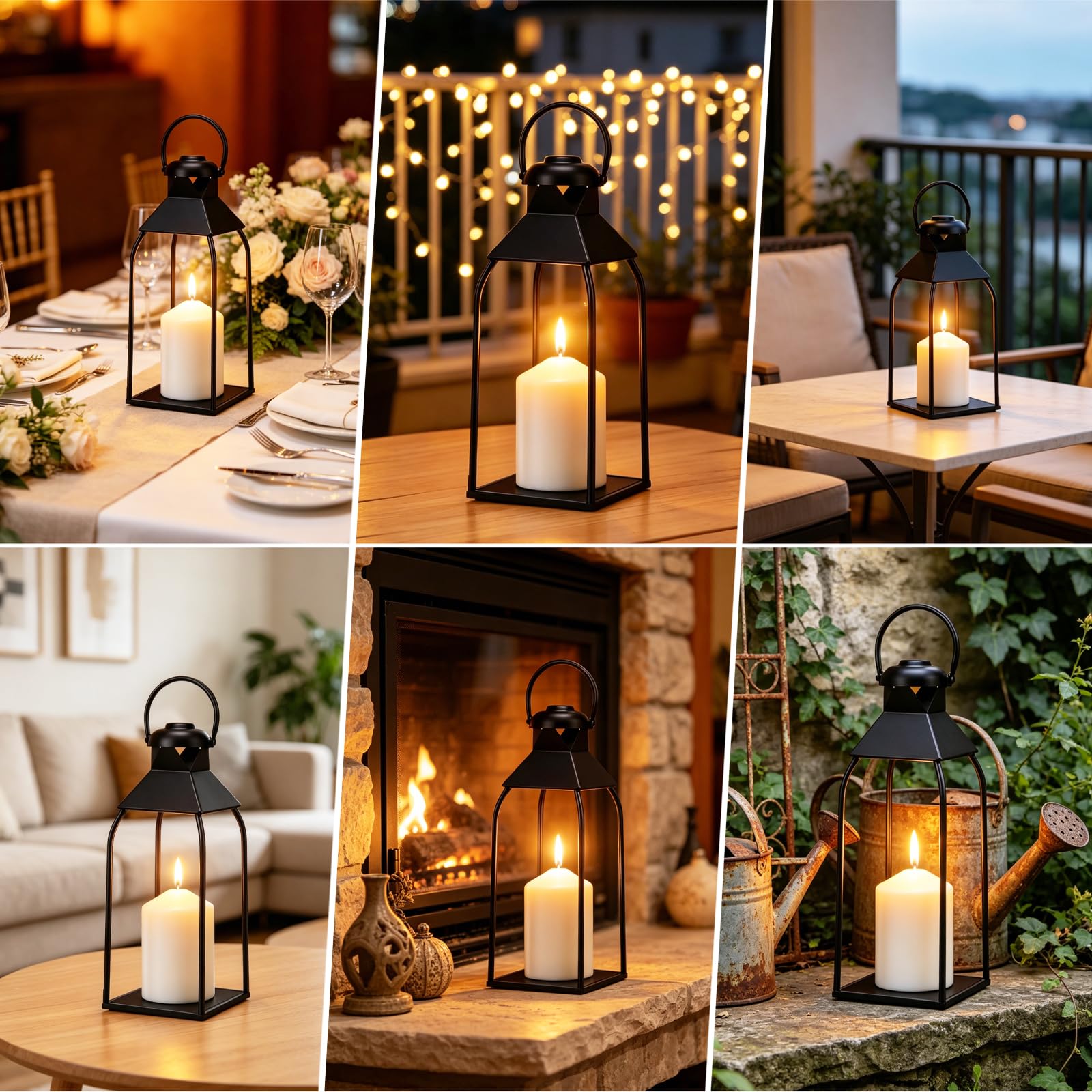 Lanterne Bougie Décorative Noire, 3 Pièces Lanternes Jardin pour Bougies Bougeoirs en Métal (sans Bougies), Lanternes Suspendues pour Intérieur Extérieur Fête de Mariage Maison Salon Cheminée