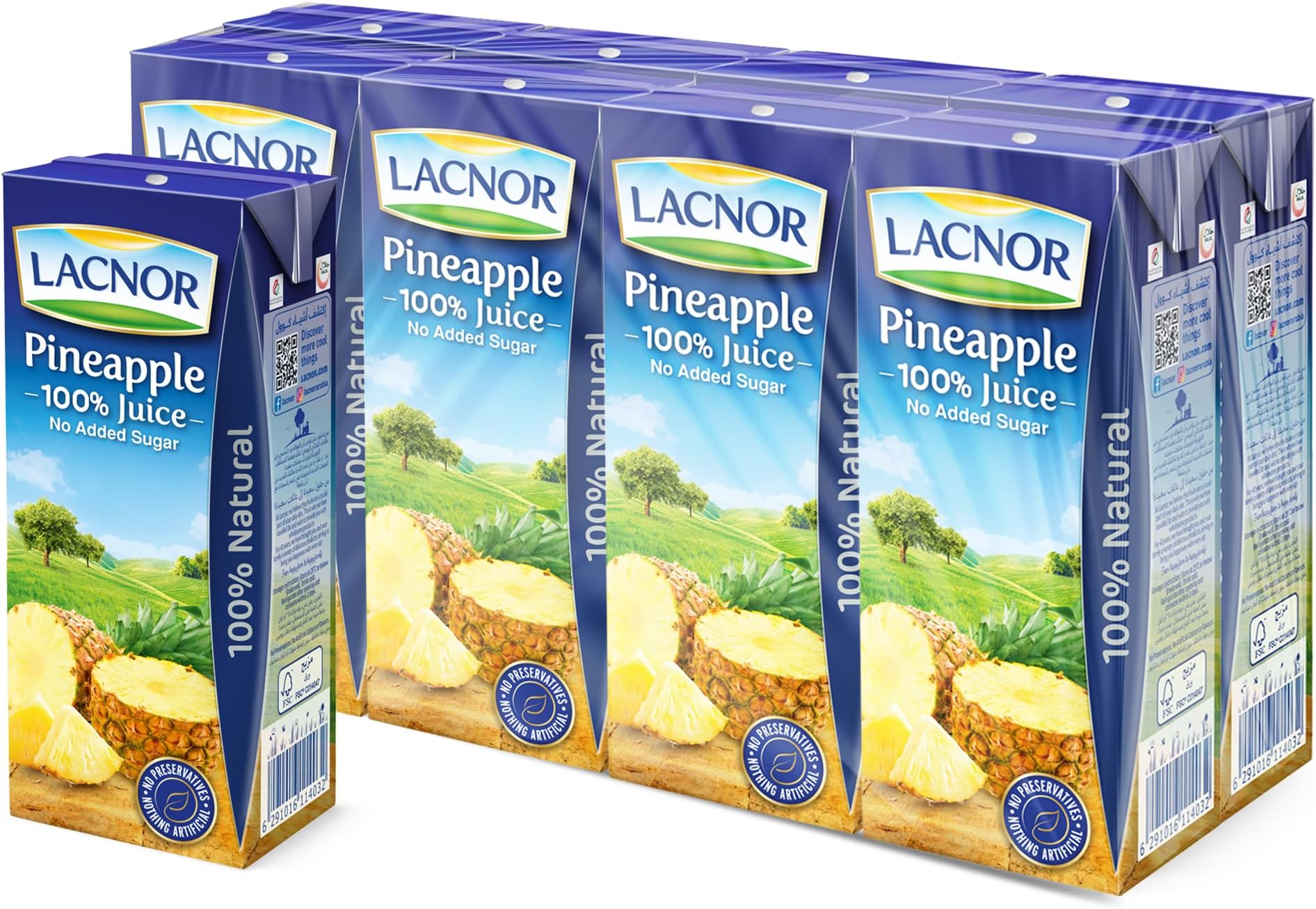 Lacnor Essentials Pineapple 100% Juice, No Added Sugar, 180Ml Pack Of 8