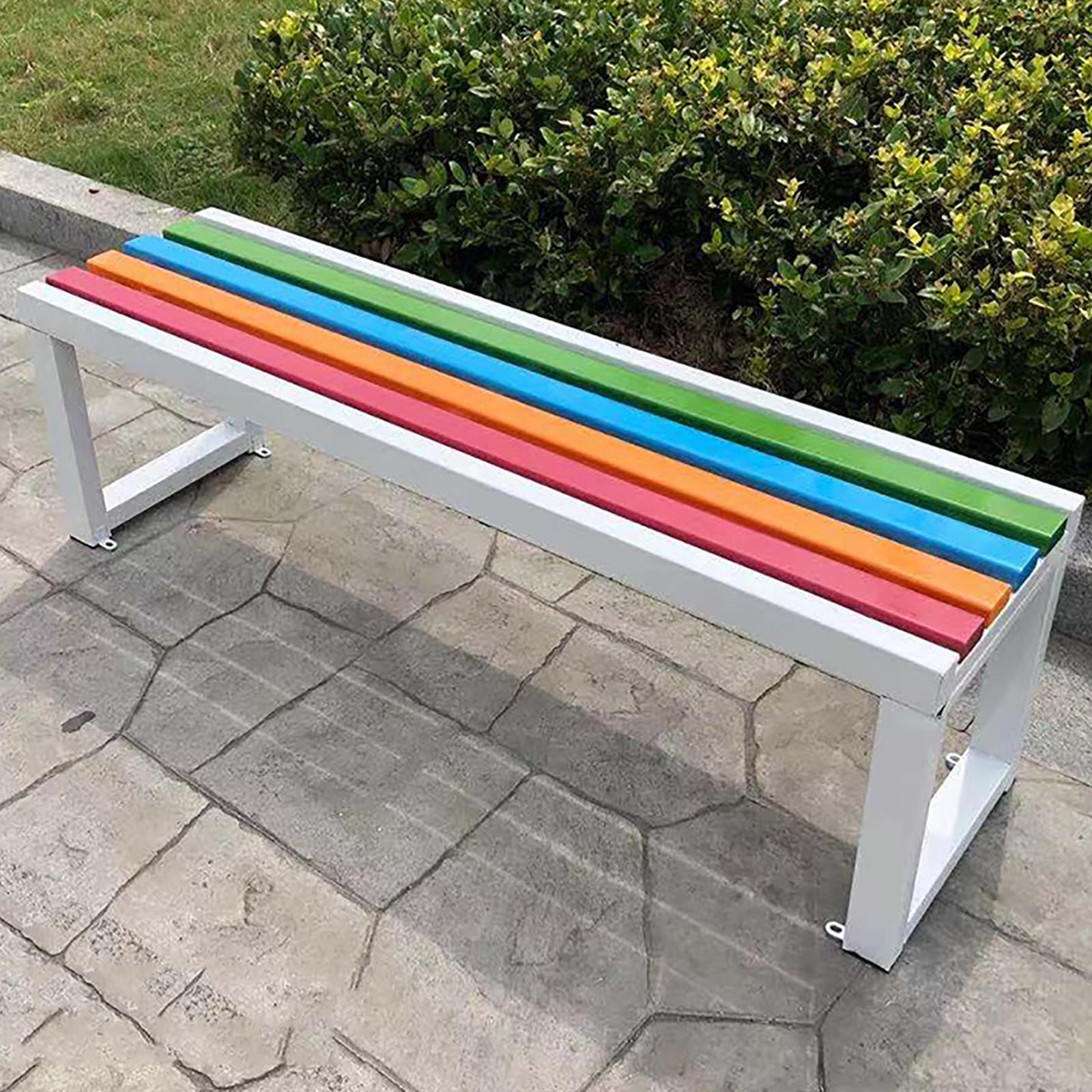 Panchine da Giardino Panchina da Parco con Struttura in Metallo e Legno di Plastica Resistente Alla Corrosione Posti a Sedere 1-3 Persone Panchina da Esterno Senza Schienale for Prato, Parco, Terrazza