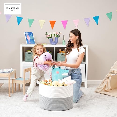 Miniatura 2 de Huddle Supply Co Canasta lavable XXXL para mantas, 2 unidades, para sala de estar, cesta grande para guardar mantas, canasta de juguetes + cesta