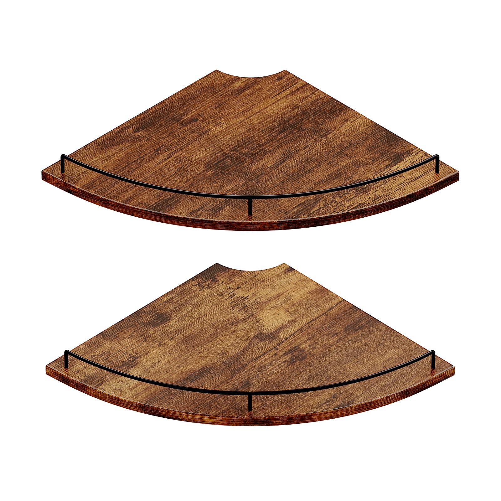 JJL Estante Angular Pared, 30 cm 2 Niveles, Diseño de Abanico, Estilo rústico, con barandilla, Marrón Rústico, decoración Almacenamiento rincones apartamento, Dormitorio, Cocina, baño