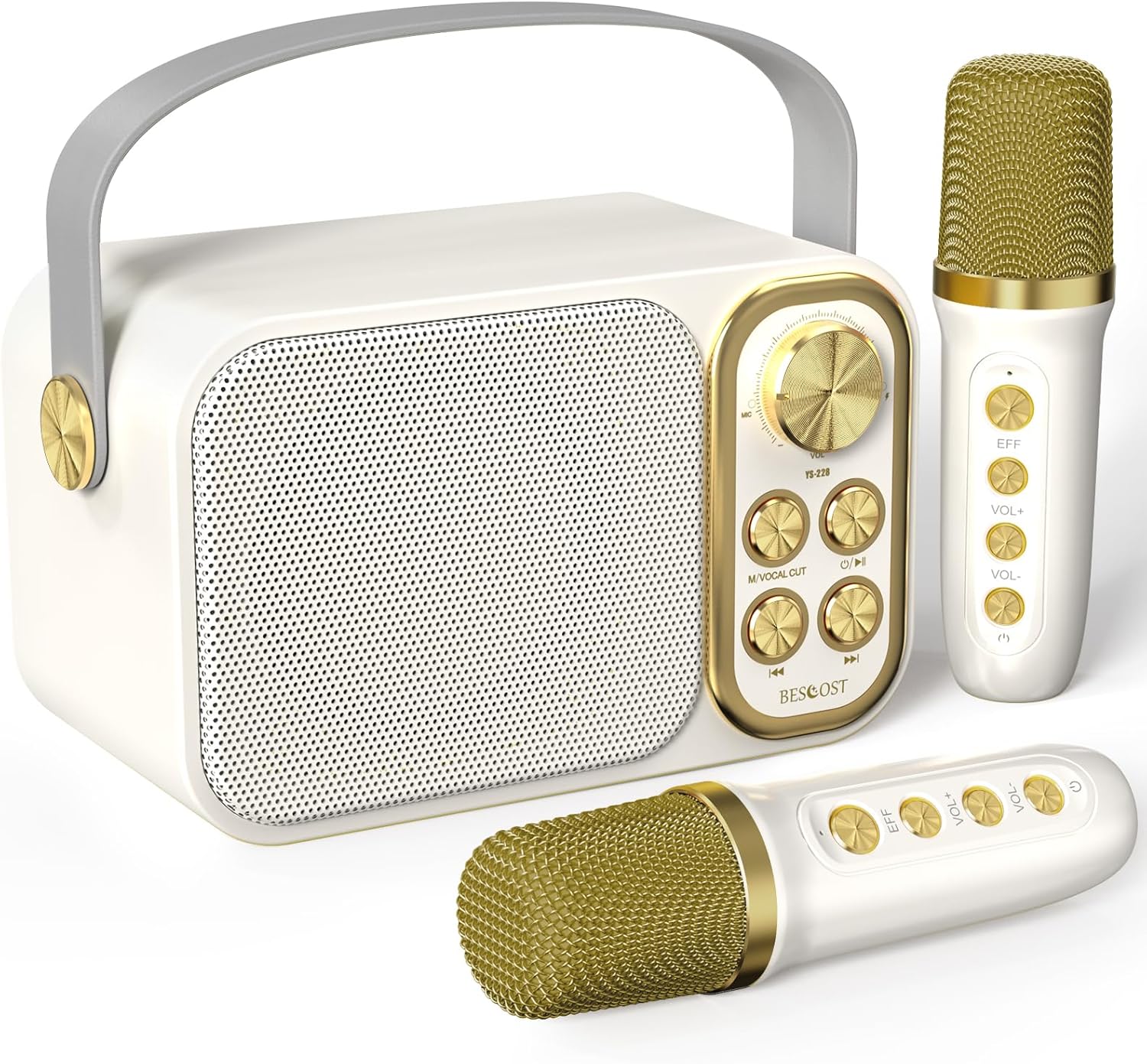 Mini Karaoke Machine for Kids Adults, Portable Bluetooth Speaker with 2 Wireless Microphones, Kids Karaoke Machine for Girls Boys, Toys Birthday Gifts for 3-12+ Years Old Toddler (White)