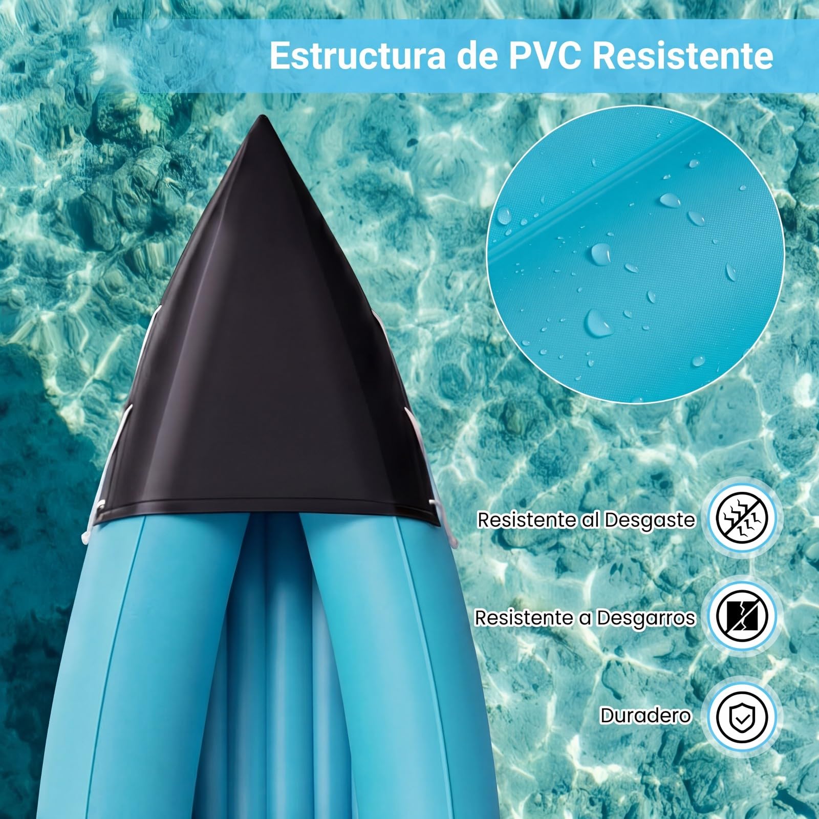 COSTWAY Kayak Hinchable 2 Plazas, Barca Hinchable para 2 Personas con Asientos, Remos de Aluminio, Bomba de Pie, 321 x 92 x 45 cm, Canoa Hinchable para Adultos Pesca, Capacidad 160 kg