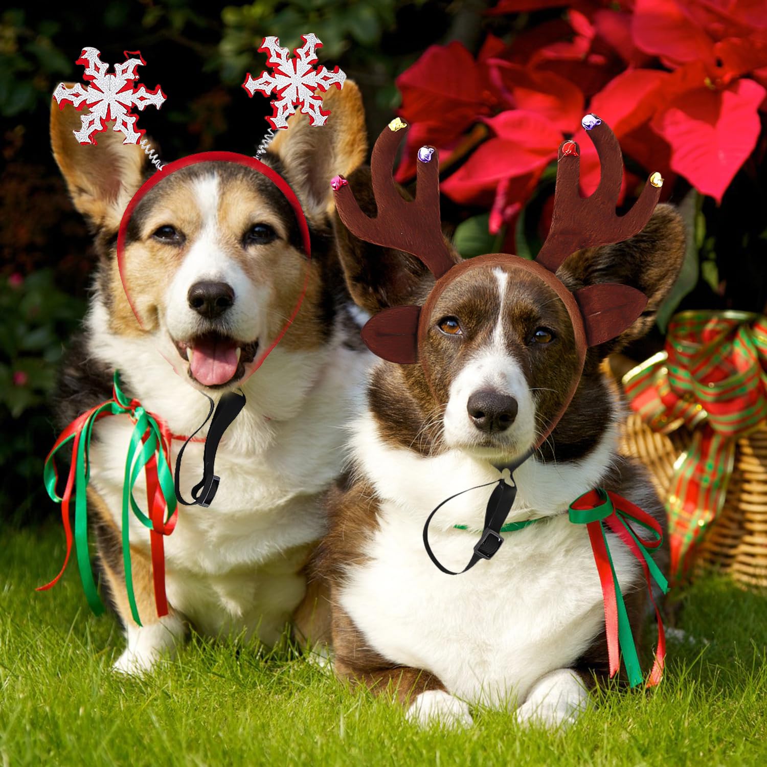MEISH 2pcs Christmas Pet Headwear Christmas Reindeer Antlers Headbands Snowflake Headband Xmas Pet Headdress Pet Costumes Accessories for Cat Dog - Image 3