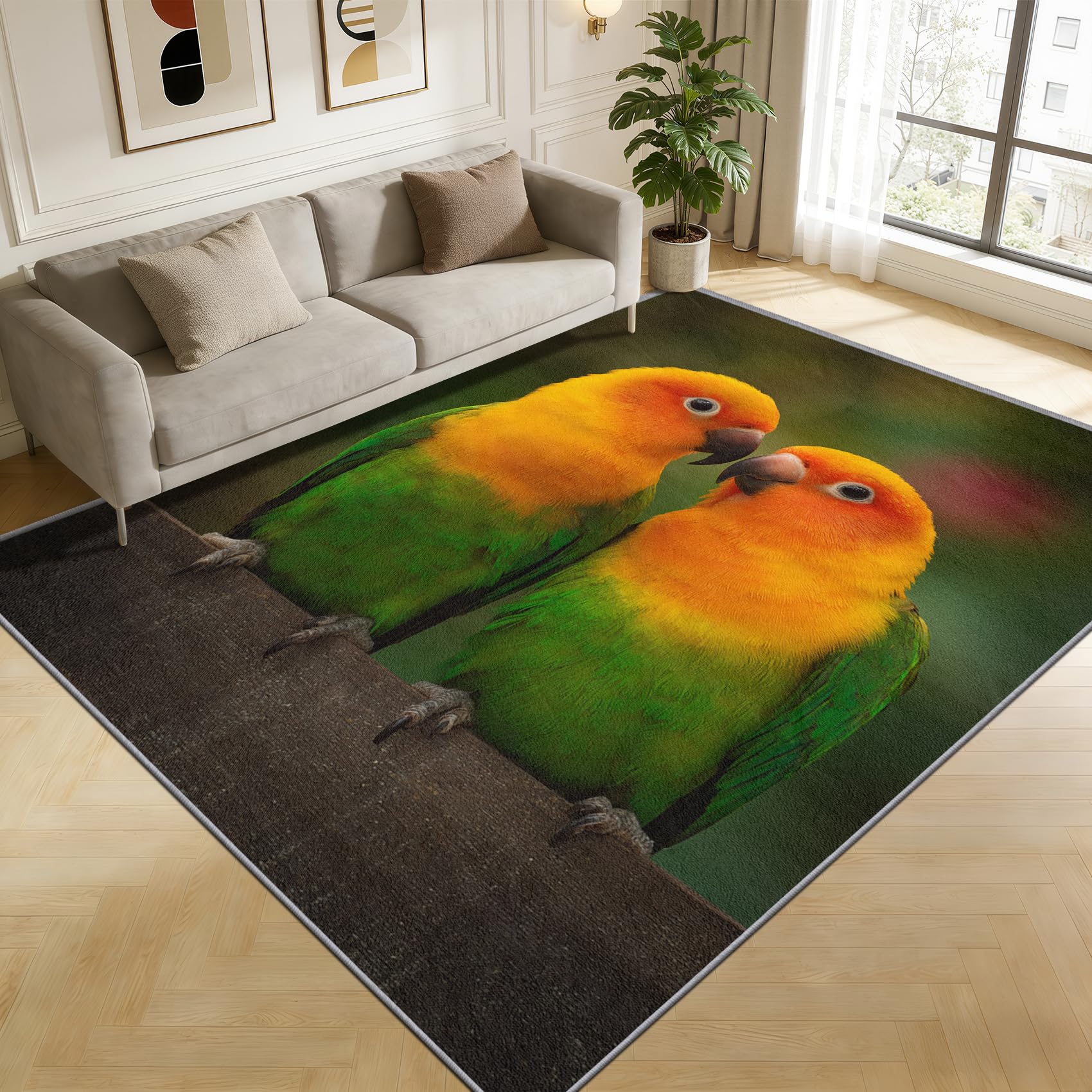 TerroVee Parrot Area Rugs for Living Room 100x150 - Cute Tropical Bird Rug for Bedroom, Parrots Birds Non Slip Washable Short Pile Carpet, Parrot Room Decor