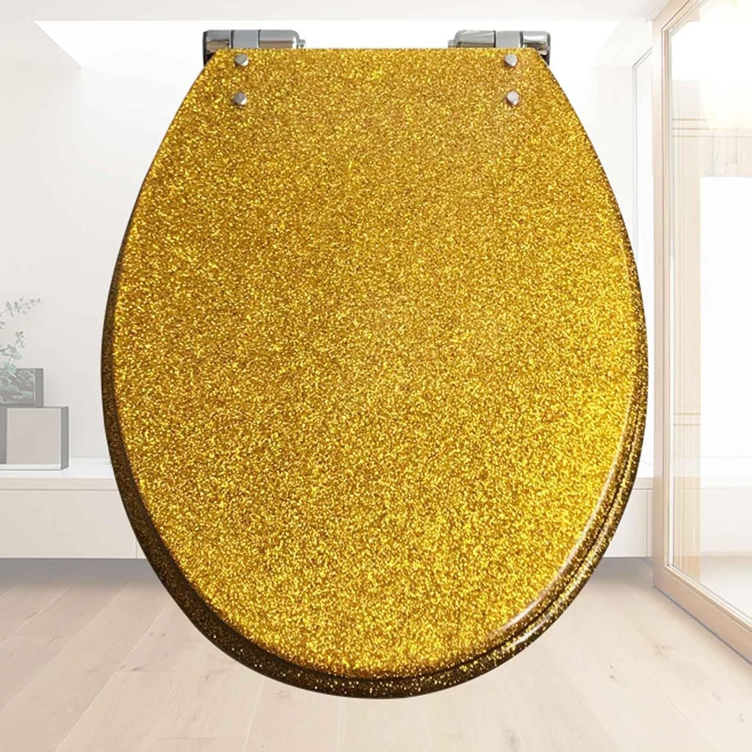 Flash-Toilettensitz mit Absenkautomatik und Schnellverschluss(Gold)