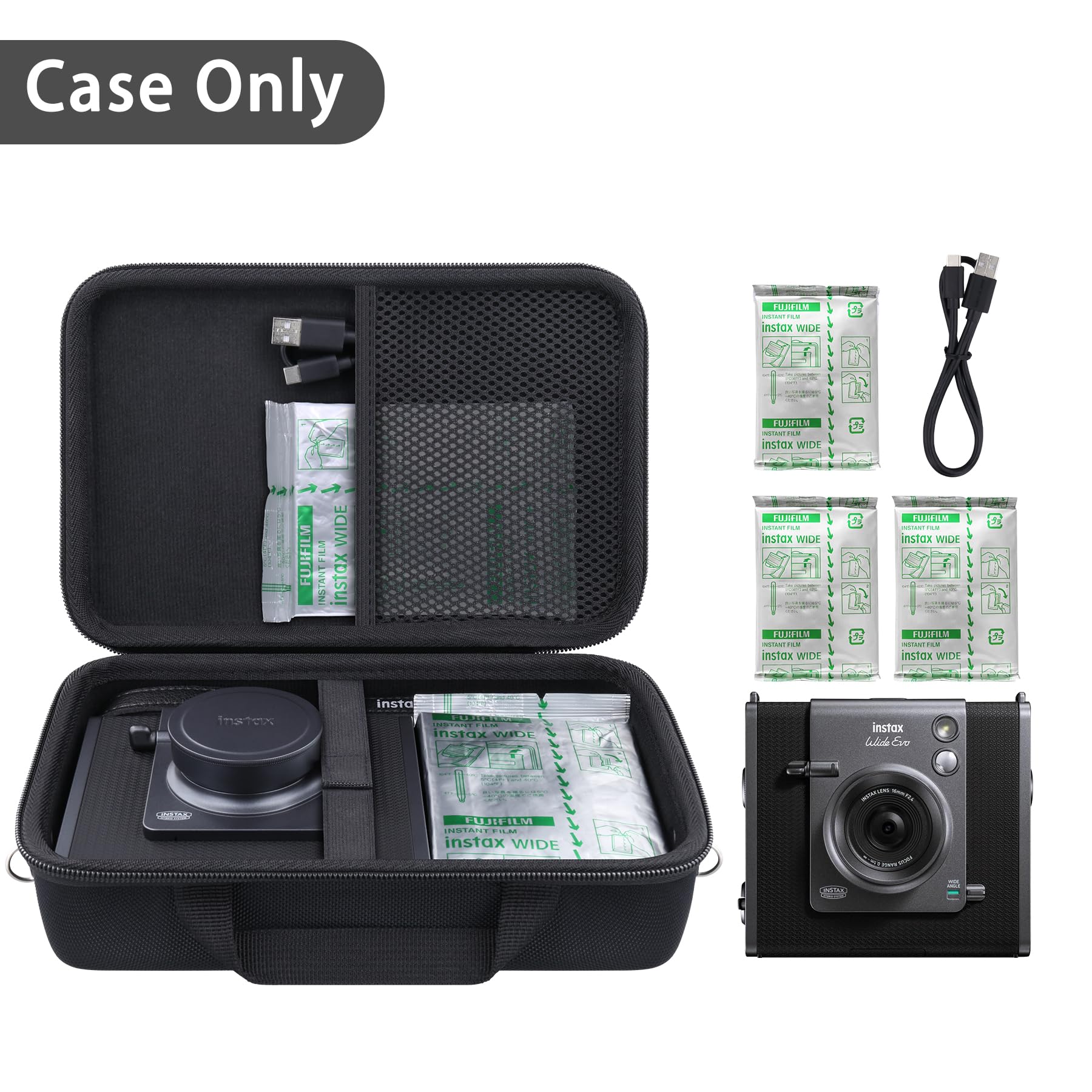 Khanka per Fujifilm Instax Wide Evo 2-in-1 Instant Film Camera e stampante Custodia rigida da viaggio con tracolla, nero (solo custodia)