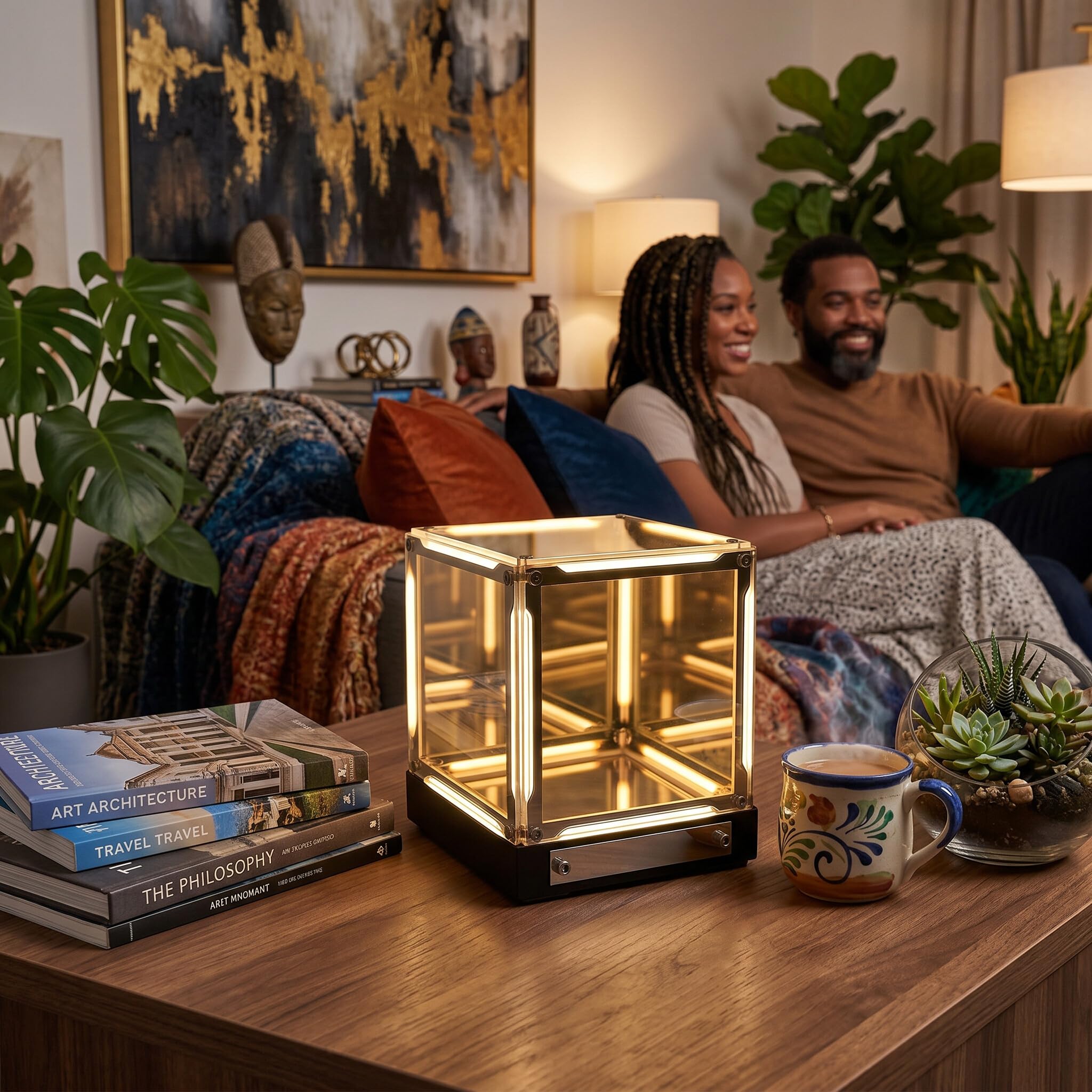 Jiawu Lampada Cubo Specchio 4D, Lampada da Comodino Touch Control con LED Dimmerabile,Luce Notturna USB-C Ricaricabile per Camera da Letto, Scrivania,Configurazione di Gioco,2000MAh