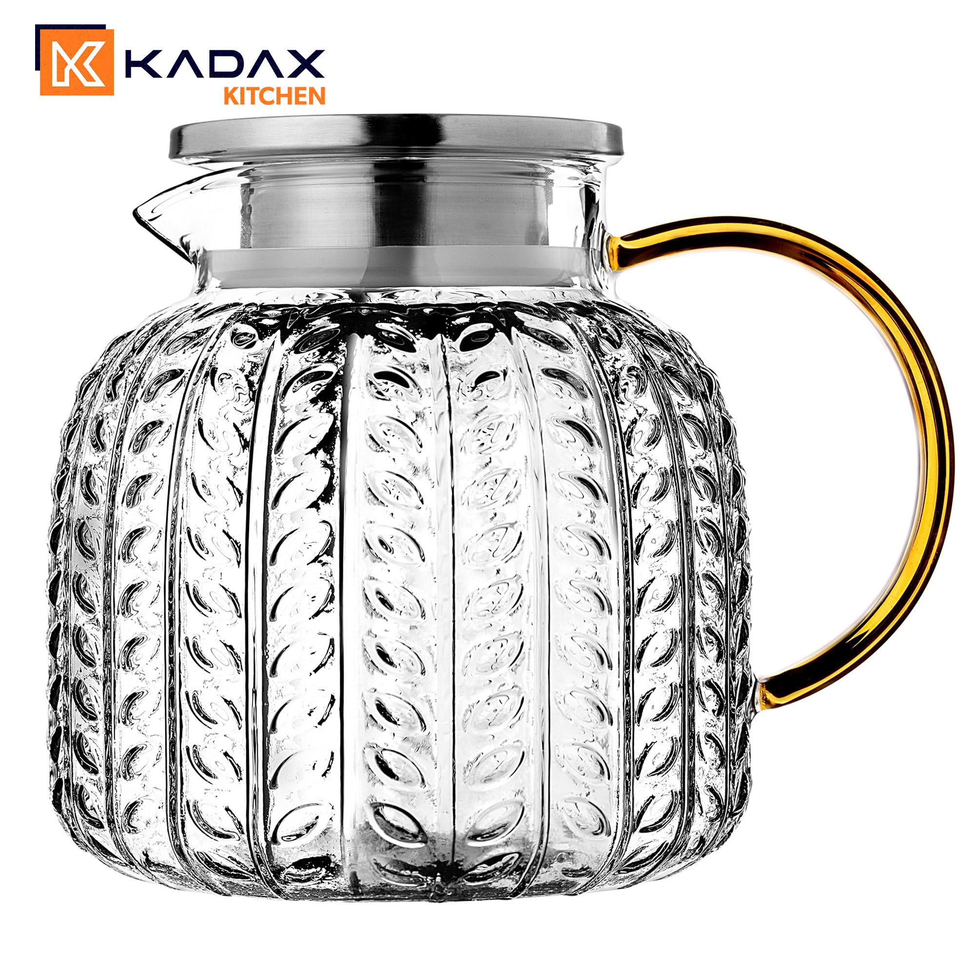 KADAX Teiera 1,3 litri in vetro borosilicato, caraffa in vetro resistente al calore con coperchio in acciaio inox e filtro integrato, teiera in vetro, caraffa in vetro