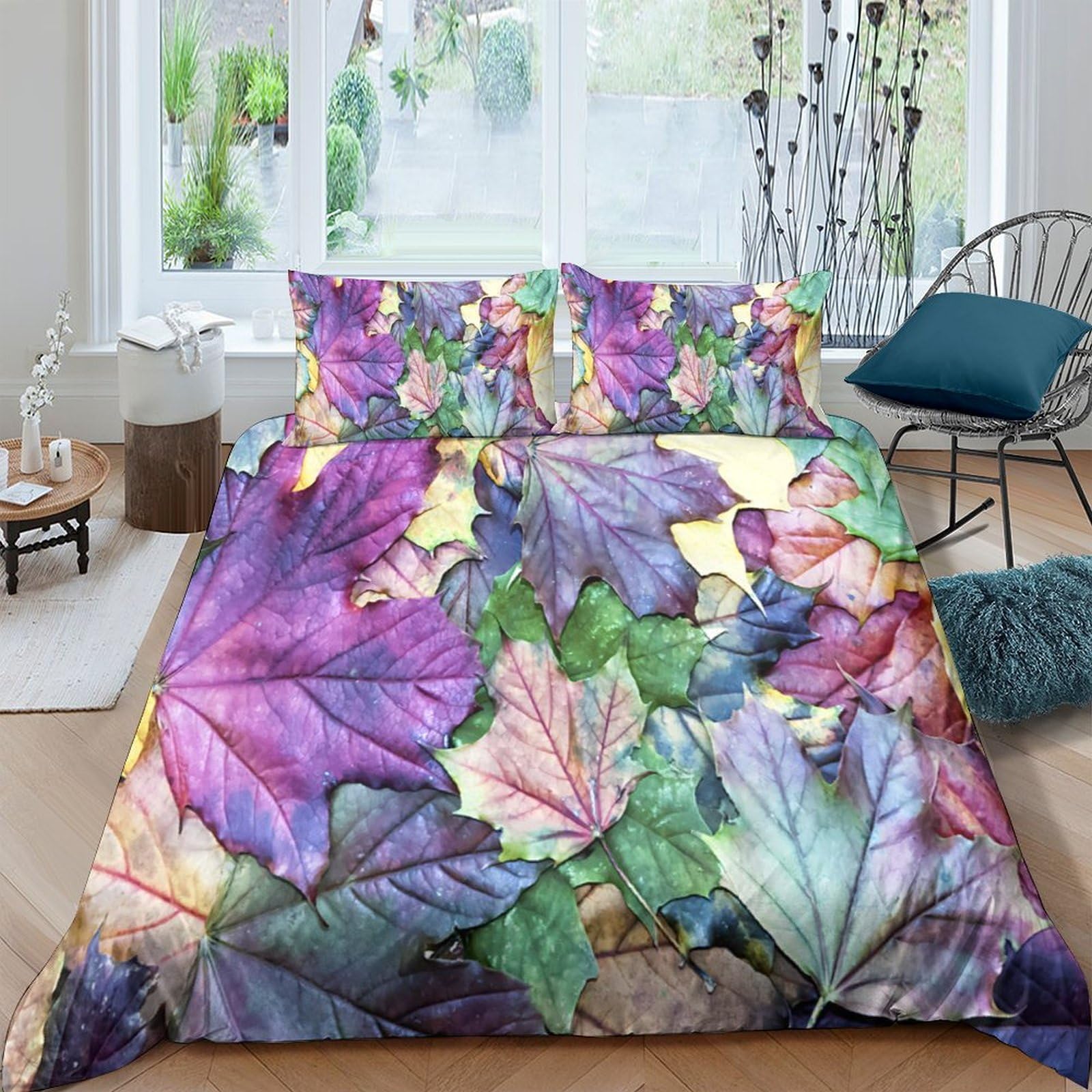 Ctjqhvkz Style-5 3D Printed Colorful Maple Leaf Fitted Sheet Microfiber Soft Autumn Leaves Bed Sheet For Bedroom Dorm Decor Mattress Protector Single（135X200cm）