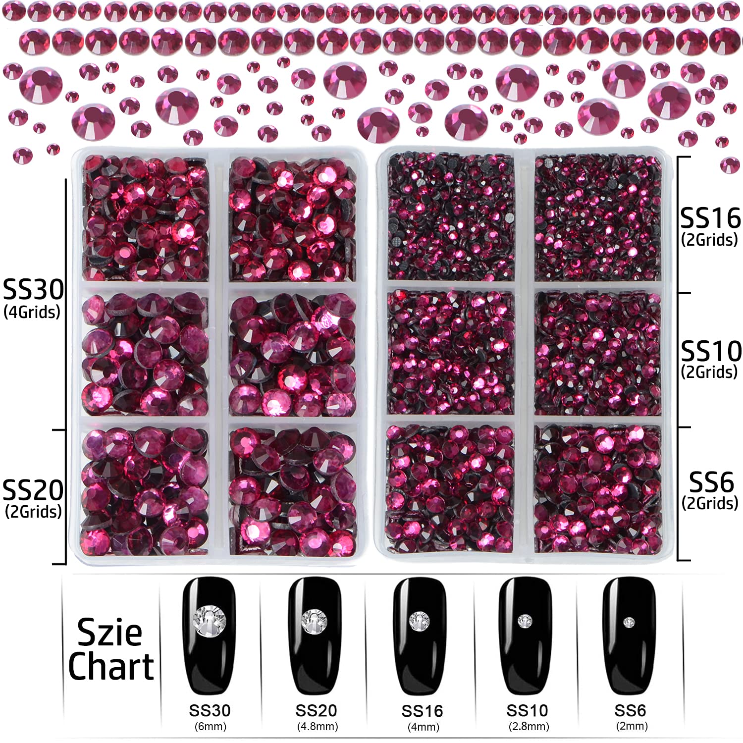 LPBeads 6400 szt. Rhinestone Hotfix, płaski tył, 5 różnych rozmiarów, okrągłe kryształki, kamienie szlachetne z pęsetą i kryształkami, długopis