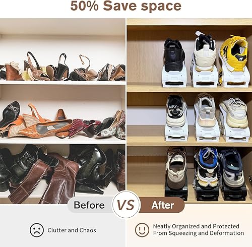 Miniatura 7 de Organizador de ranuras para zapatos, apiladores de zapatos ajustables, soporte para zapatos de doble piso, zapatero de almacenamiento, ahorro de