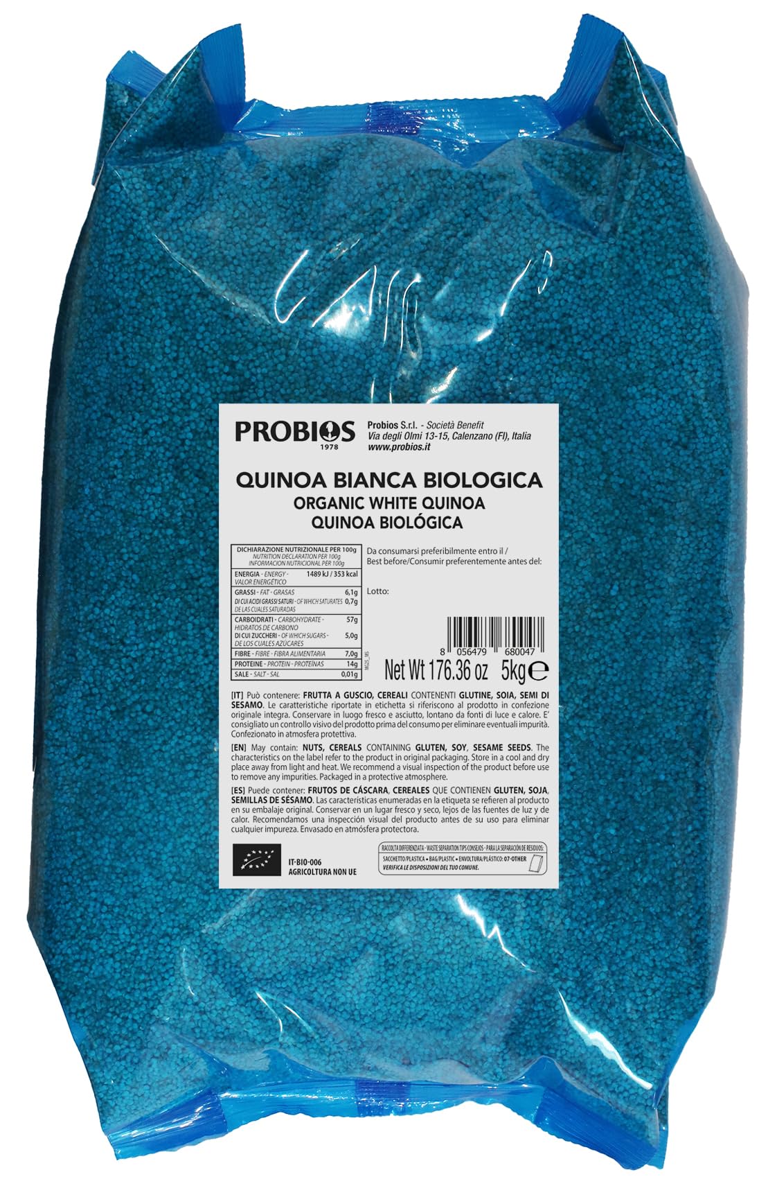 Probios Quinoa biologica - Grano antico ricco di fibre e proteine ​​- Può contenere tracce di frutta a guscio e sesamo - 5 kg