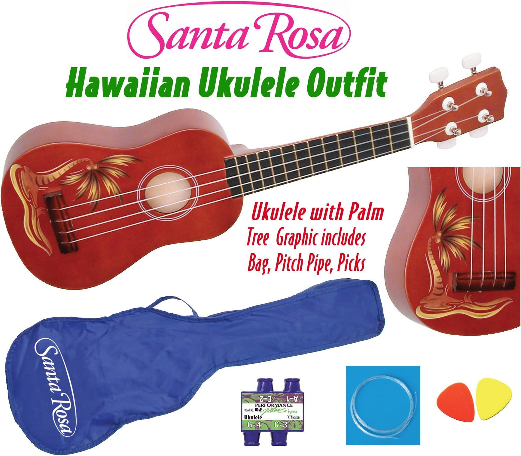 U2P Hawaiian Ukulele Package with Palm Tree Graphic