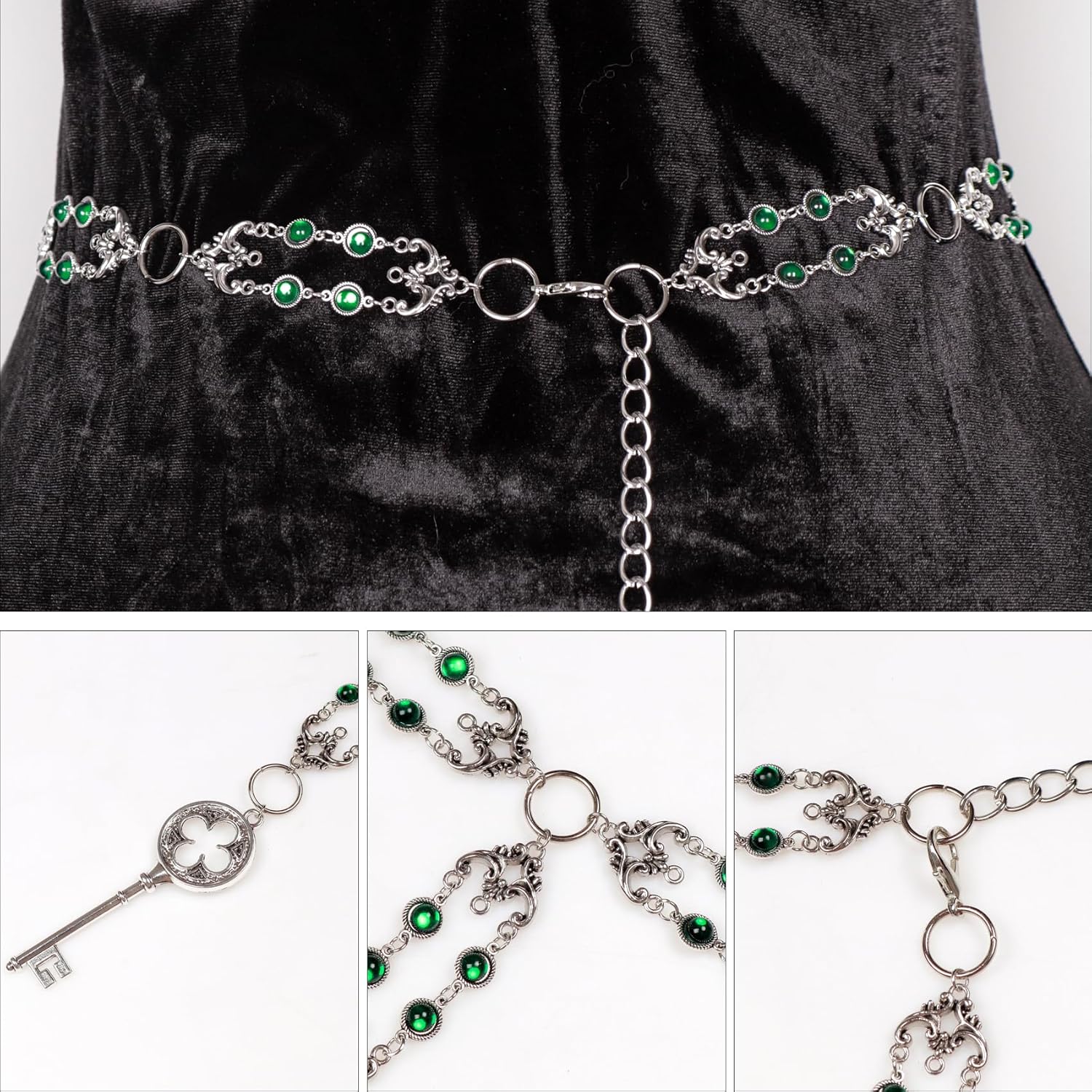 L'VOW Women's Renaissance Belt Medieval Witch Belt Silver Western Waist Chain Belt for Dresses - Image 4