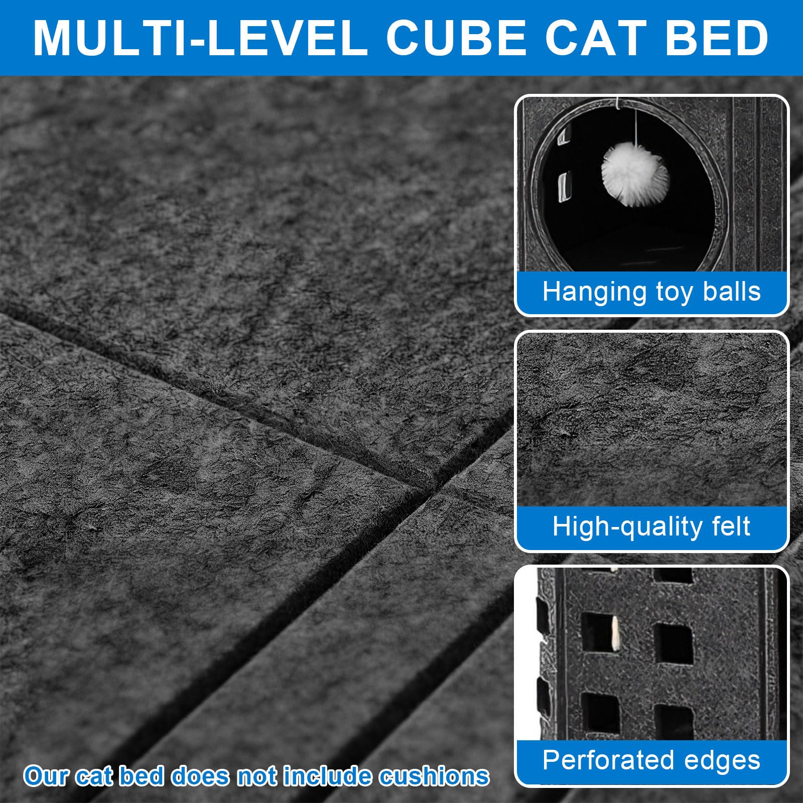 Grotta per gatti in feltro, grande letto per gatti con tavola tiragraffi e palla da gioco, per interni di piccoli gatti, protezione delle unghie dei gatti, design caldo, grigio (grigio a tre strati)