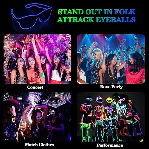 Miniatura 2 de YouRfocus Gafas LED inalámbricas con luz LED que brillan en la oscuridad, gafas de neón para rave, aptas para fiesta rave, EDM, Halloween, Navidad
