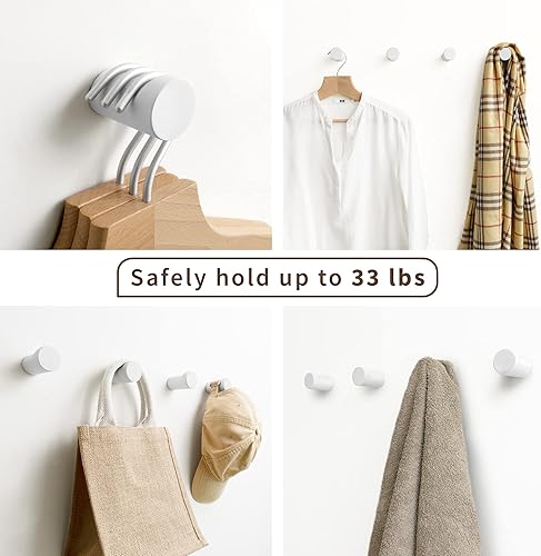 Miniatura 4 de NAUMOO Ganchos de pared blancos de madera, paquete de 4, gancho decorativo montado en la pared, clavijas de madera modernas para colgar sombrero,