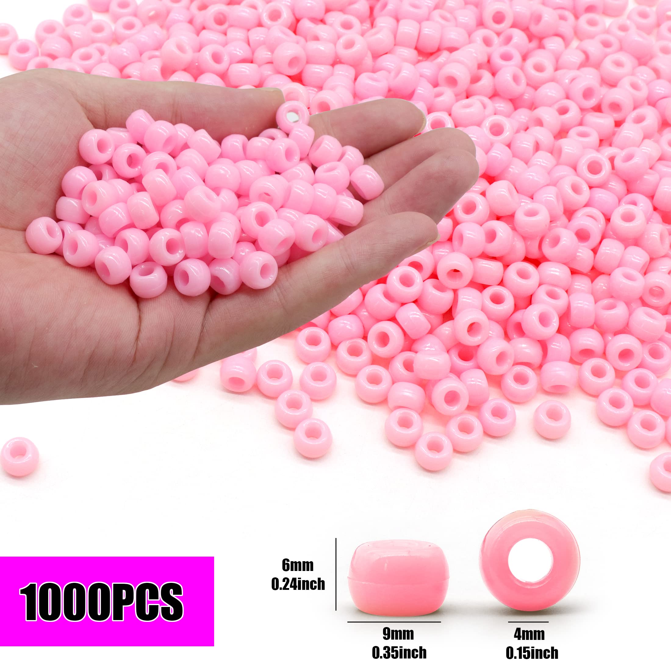 1000 Perline Pony In Plastica Bianca, 6x9 Mm, Foro 4 Mm - Per Collane, Bracciali, Trecce E Creazioni - 4