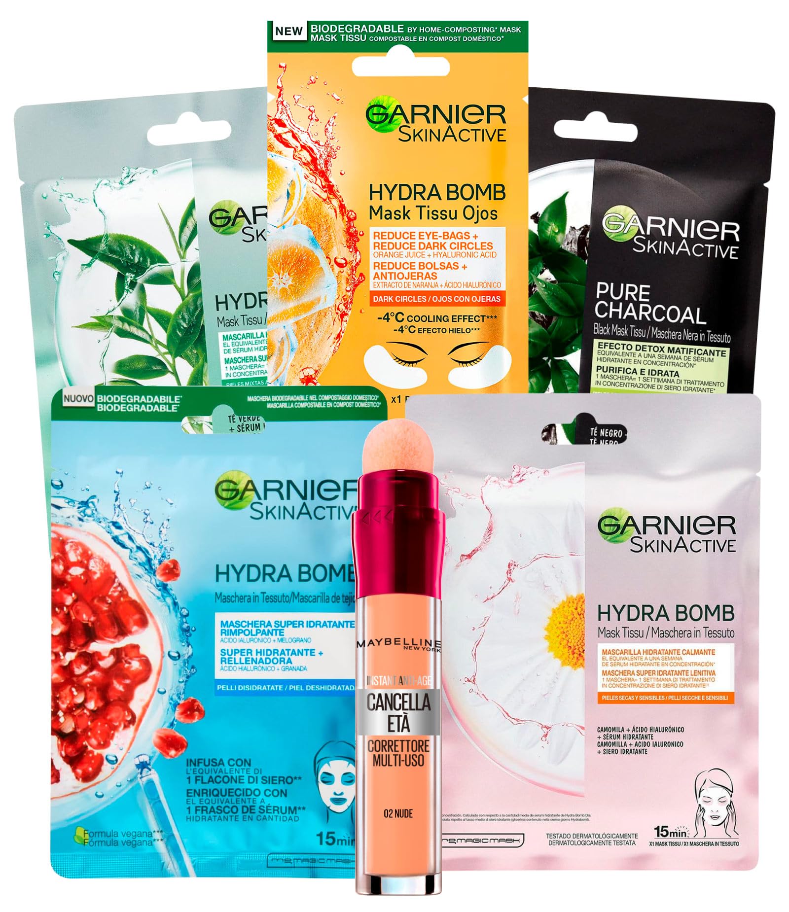 3x Garnier SkinActive Hydra Bomb Mascarilla Facial en Tela Hidratante y Matificante con Té Verde y Ácido Hialurónico — view 25