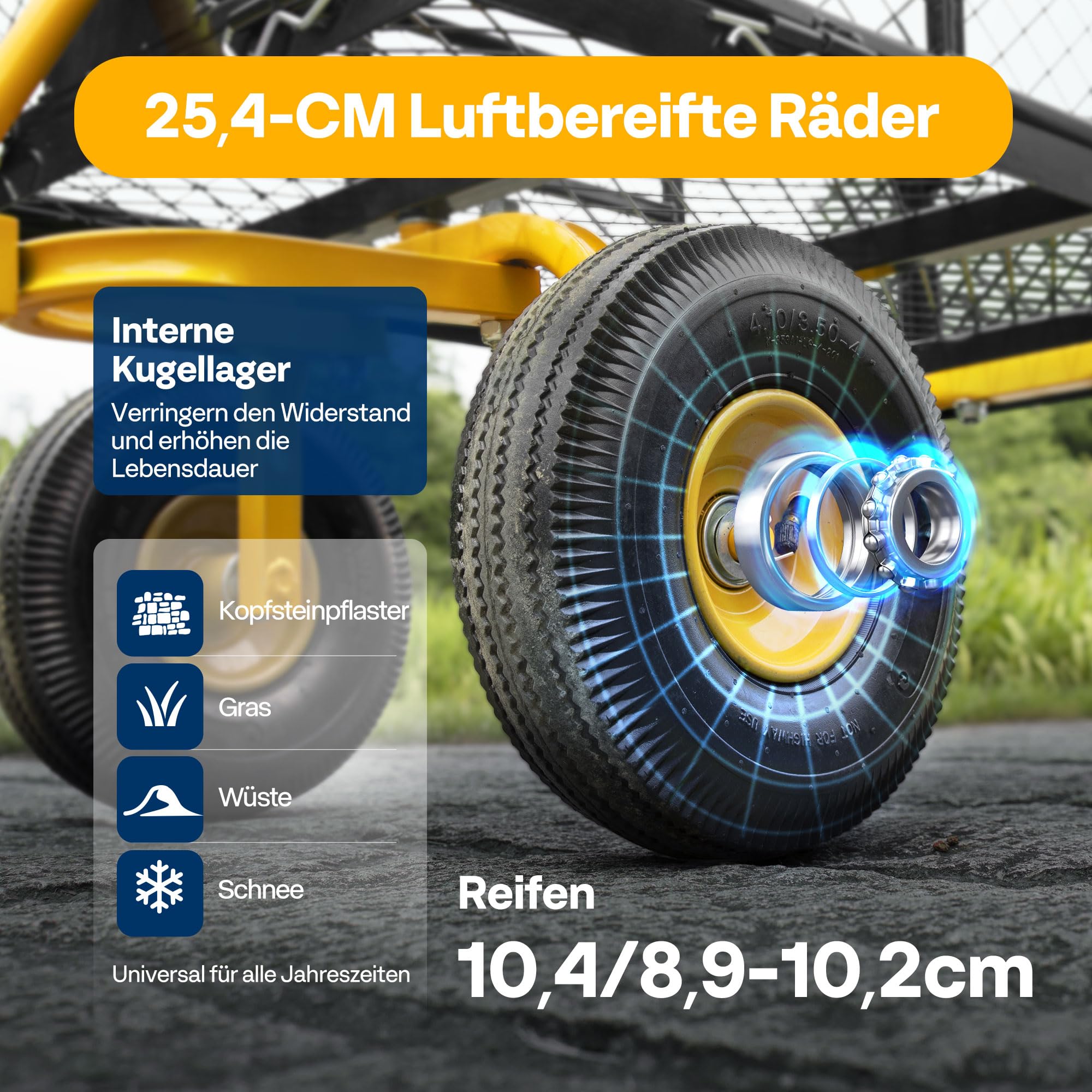 VIVOHOME Gartenwagen mit Abnehmbaren Seiten und Luftreifen, Belastbarer Transportwagen bis 400kg mit 180° Drehbarem Griff für Garten und Outdoor Einsätze