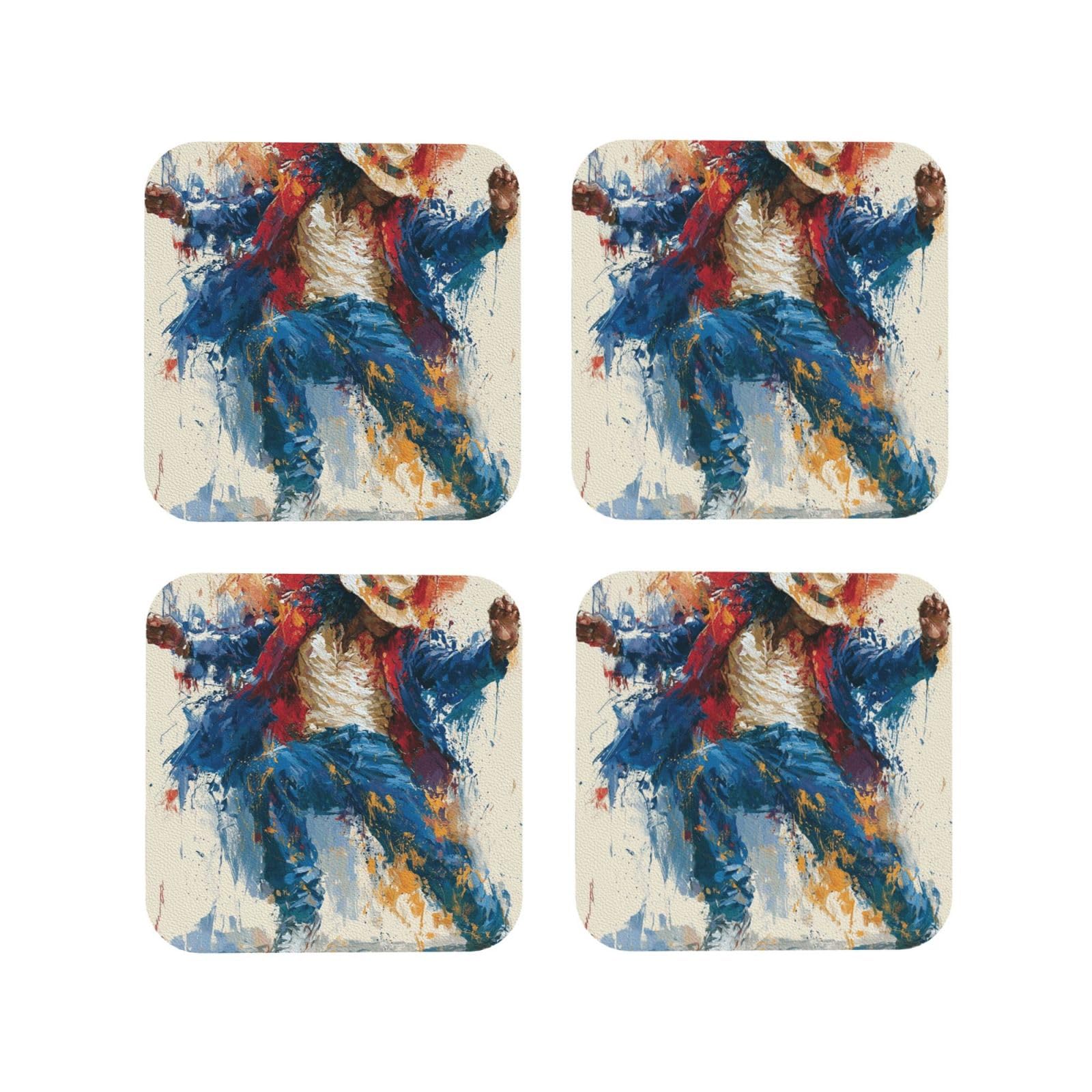 Coasters Set of 4 Round Leather Coaster Quick-Dry Drink Michael Jackson Coasters for Desk Absorbent Mugs Pads Tabletop Protection Pad Heat Resistant Coffee Cup Mat for Kitchen Bar