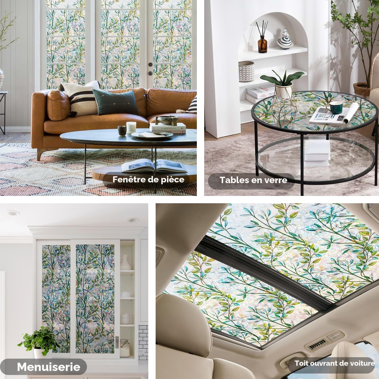NINETREXFilm d'écran d'intimité pour fenêtre, Film décoratif 3D pour fenêtre, Film de Protection Solaire pour Porte vitrée, Couverture de fenêtre de décoration de Maison Non adhésive,90x400cm