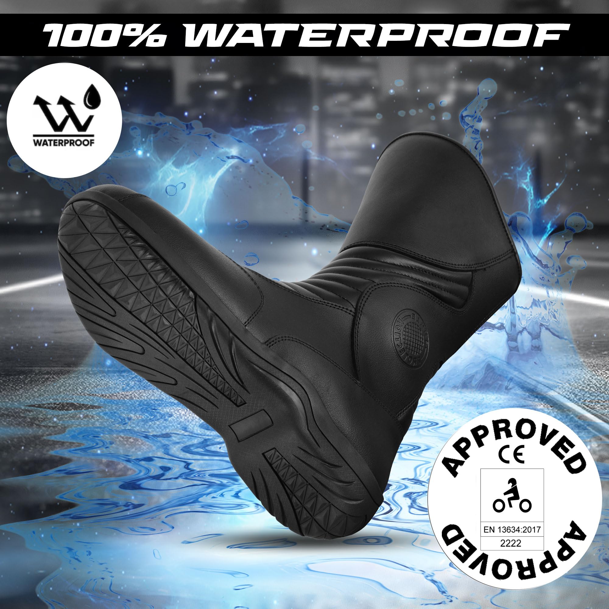 Botas de moto para hombre, homologadas CE (EN13634:2017), nivel 2, zapatos de moto de cuero con calzado protector de tobillo largo