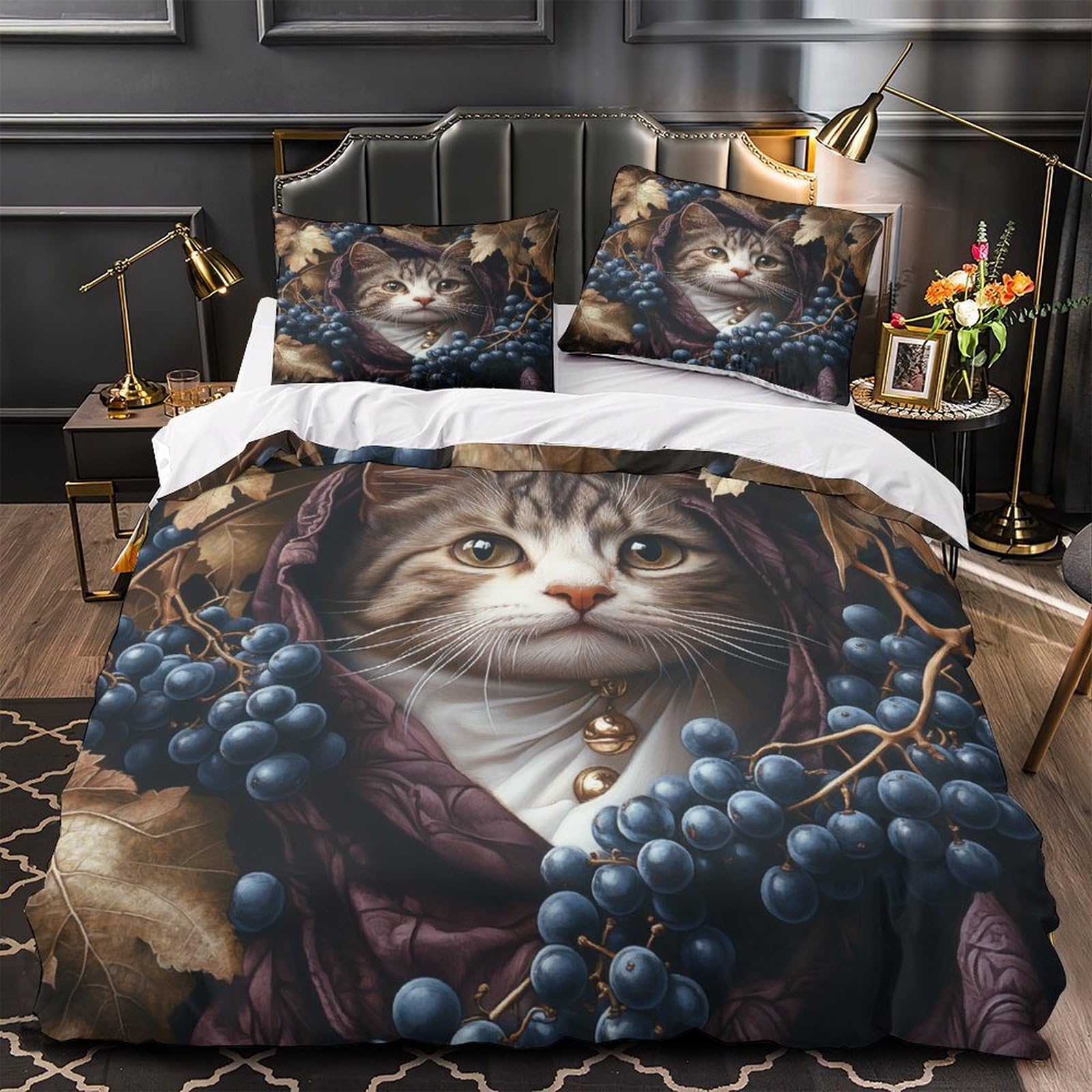 Parure de lit chat housse de couette microfibre 260x220cm