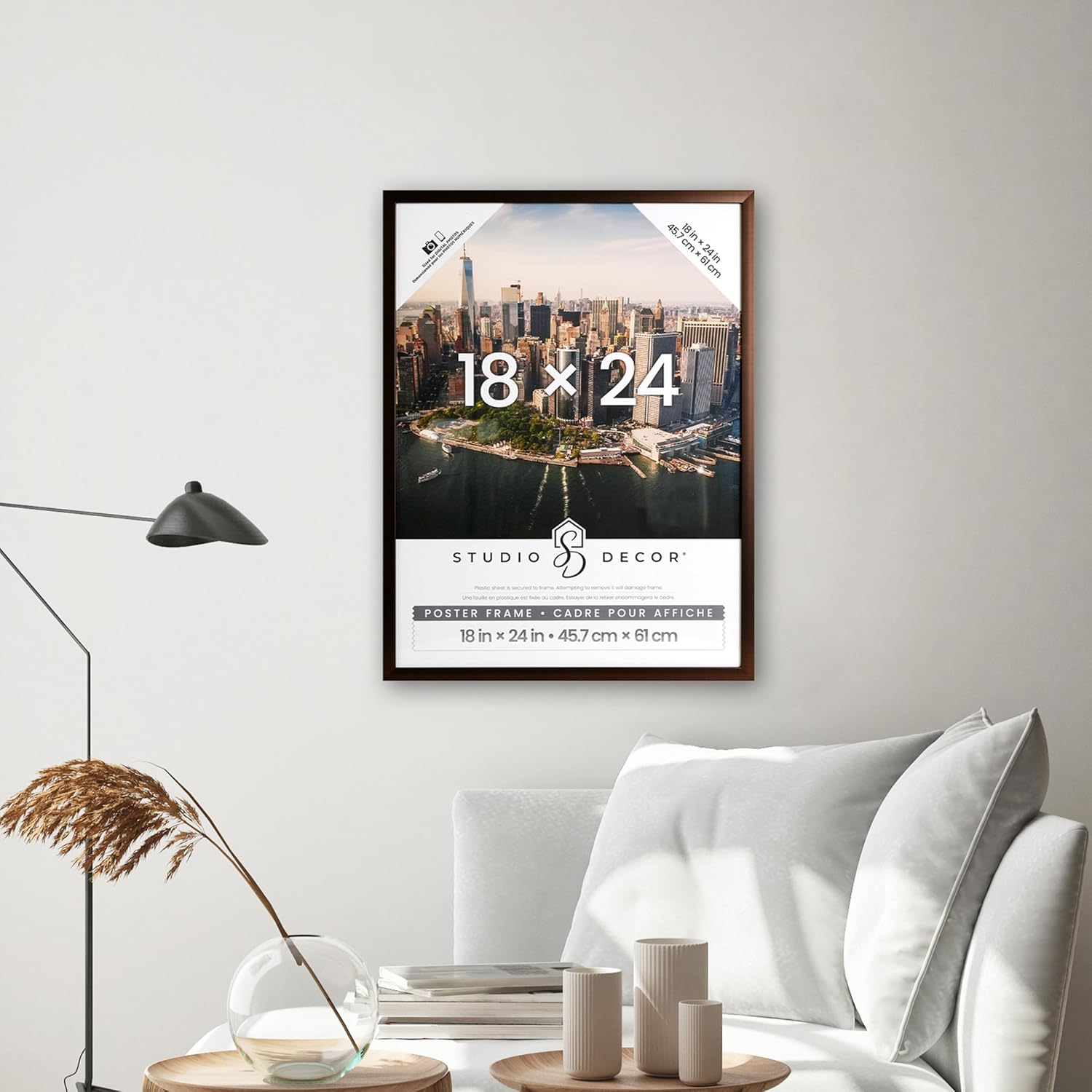 Studio Decor 18" x 24" Bronze Poster Frame - Includes Pre-attached Hanging Hardware, Horizontal or Vertical Display Frame for Posters, Photos and Art Prints - 1 Pack