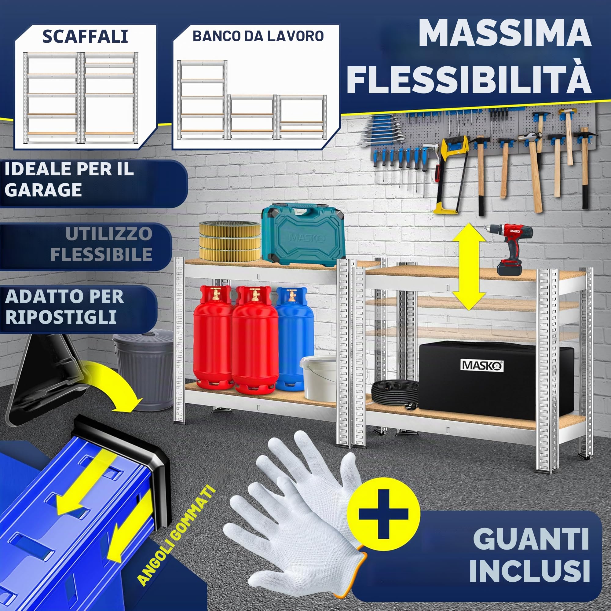 MASKO® - Scaffale per carichi pesanti, 2 pezzi, 180x90x40 cm, portata fino a 875kg, con 5 ripiani regolabili, in pannelli di fibra a media densità (MDF) e metallo, per officina, cantina, garage,