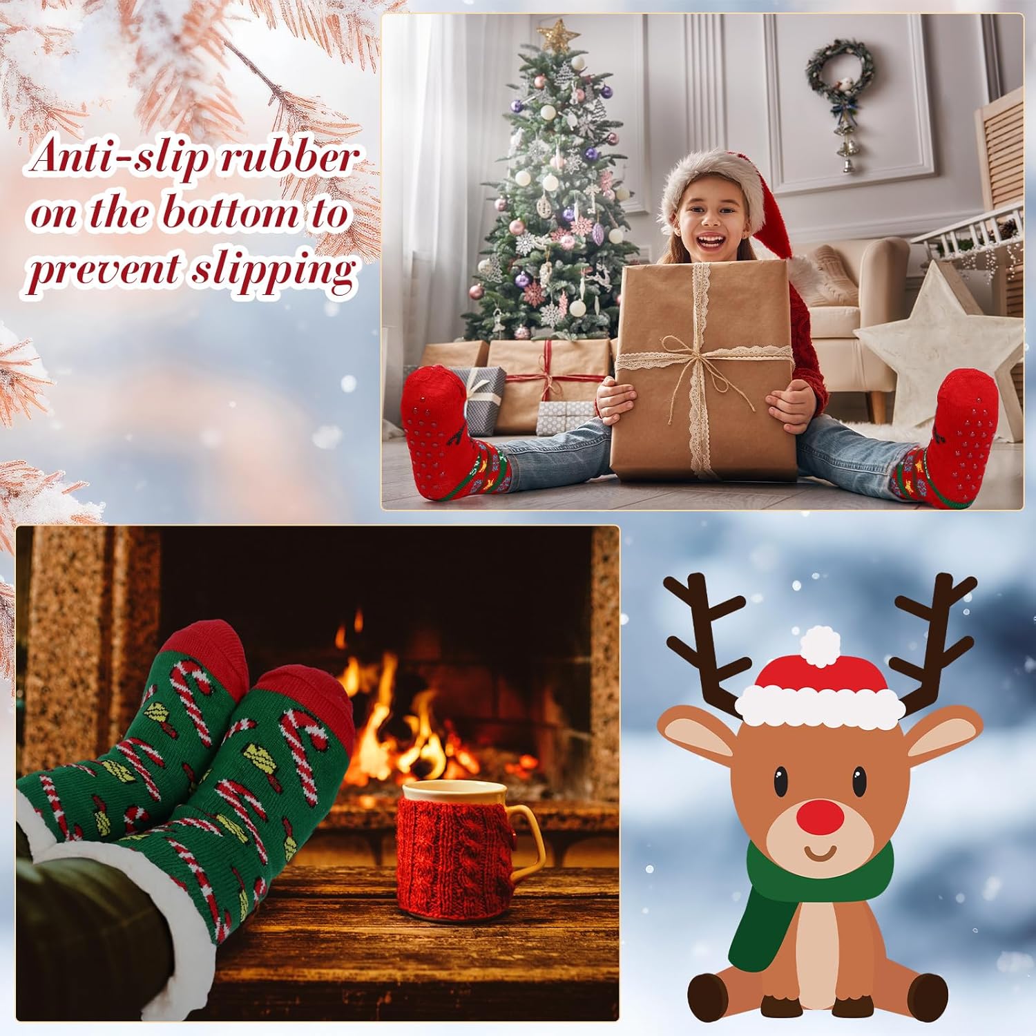 Suhine 9 Pairs Christmas Fuzzy Slipper Socks Winter Warm Fuzzy Women Christmas Pattern Socks Gifts，Soft Non Skid - Image 5