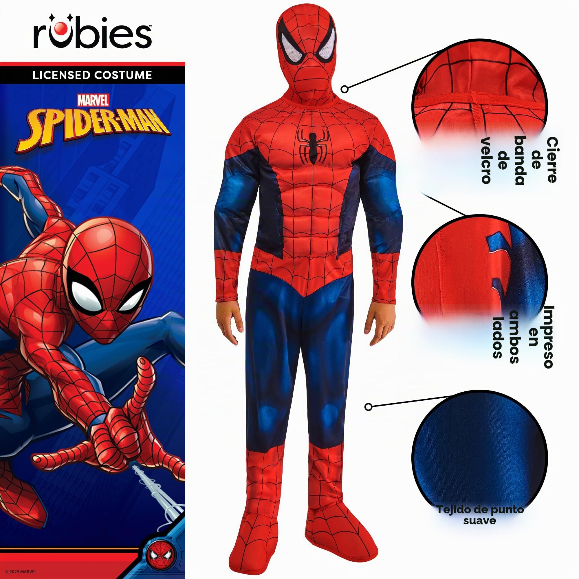 Rubie's Disfraz oficial de Marvel Spider-Man Deluxe con músculos acolchados, disfraz de superhéroe para niños