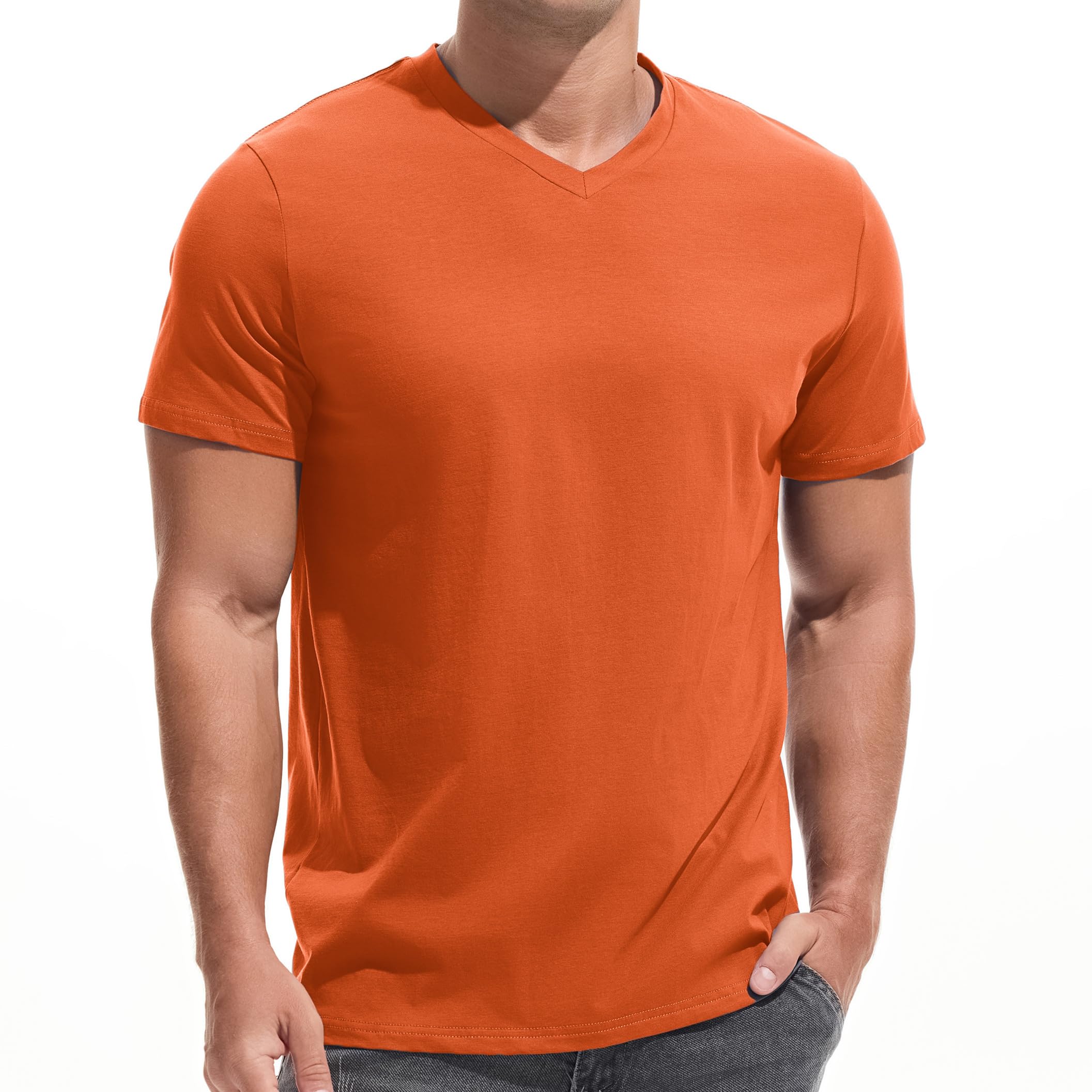VEIISAR Herren V-Ausschnitt T-Shirt, 190g/m², Regular Fit, einfarbig, Stretch Material, weiches Basic Shirt