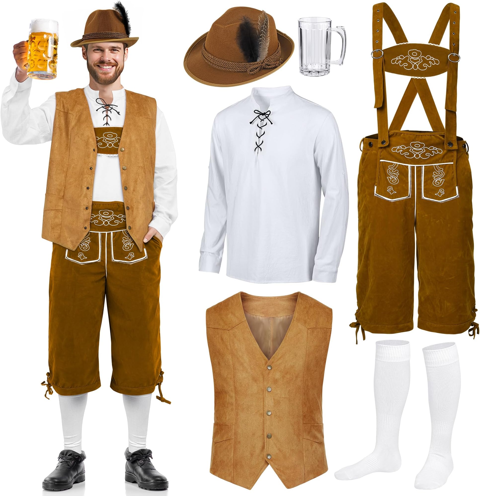 Lederhosen Men - Genuine Authentic German Lederhosen for Men, Oktoberfest Outfit German Bavarian Costume