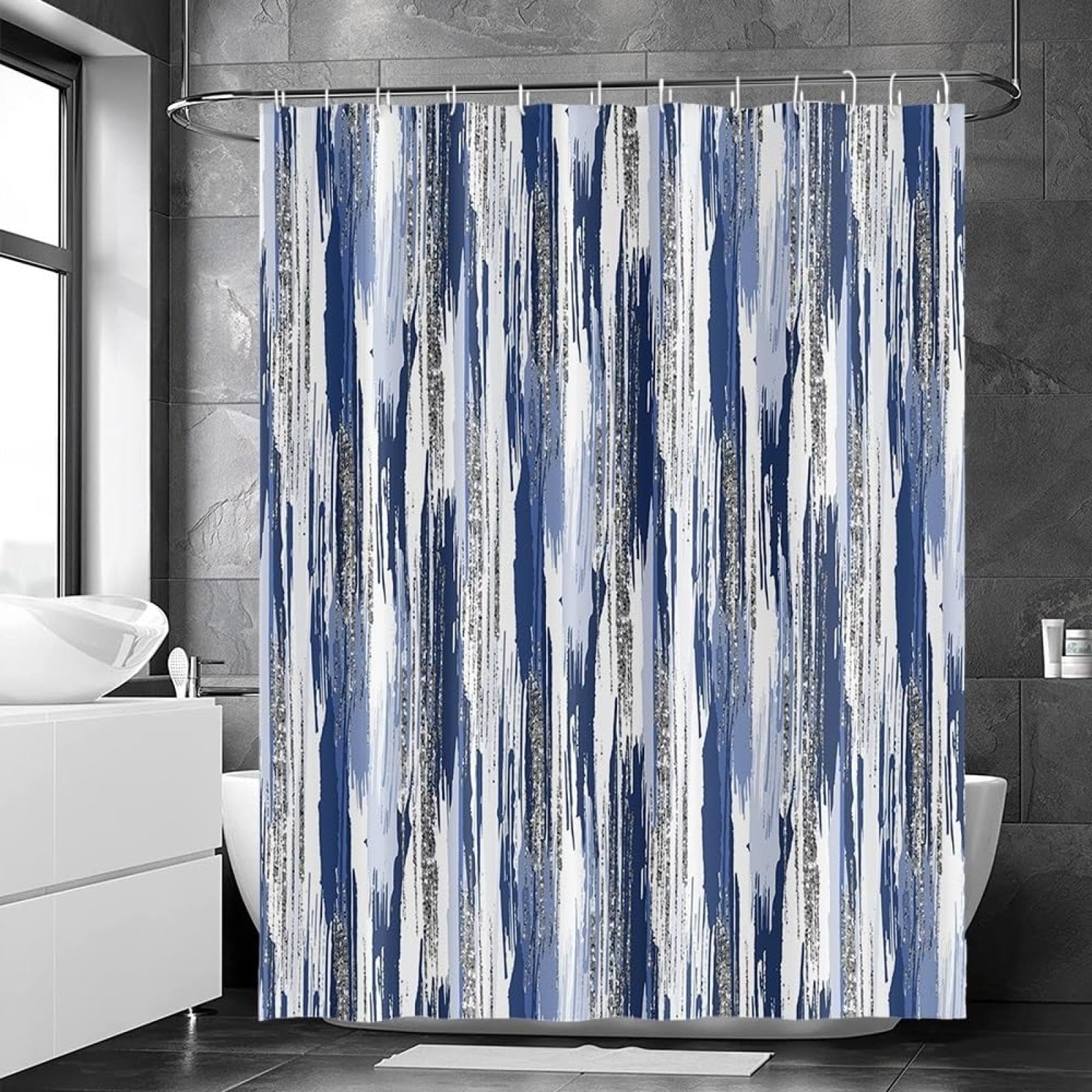 UIYIUI Navy Blue Ombre Shower Curtain 78x72in/198x183cm Modern Abstract Art Aesthetic Striped Waterproof Bathroom Curtain, Contemporary Minimalist Fabric Shower Curtains Home Bathtubs Spa Hotel