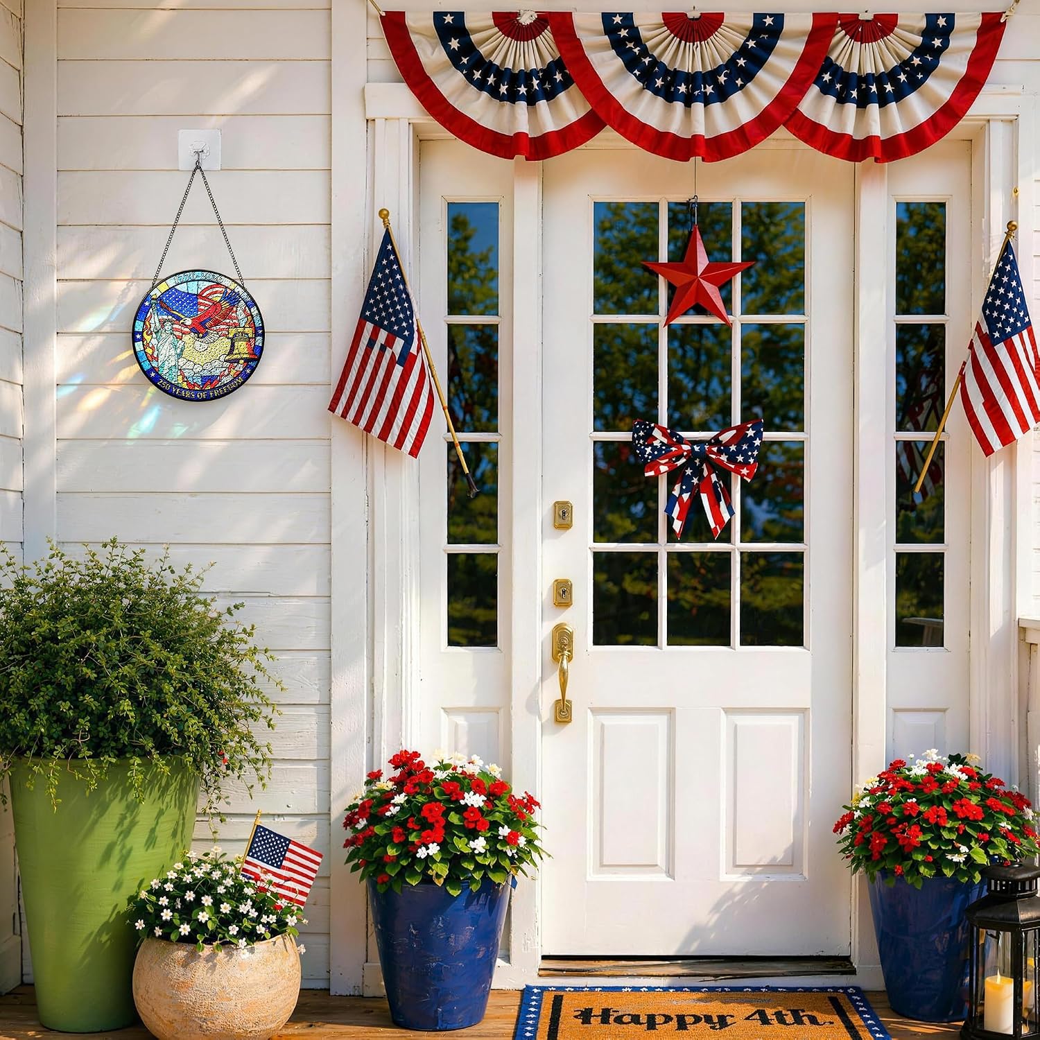 250th America Liberty Bell 7.8 Inch Stained Glass Suncatcher Window Hanging 4th of July Decorations Independence Day Gifts 1776-2026
