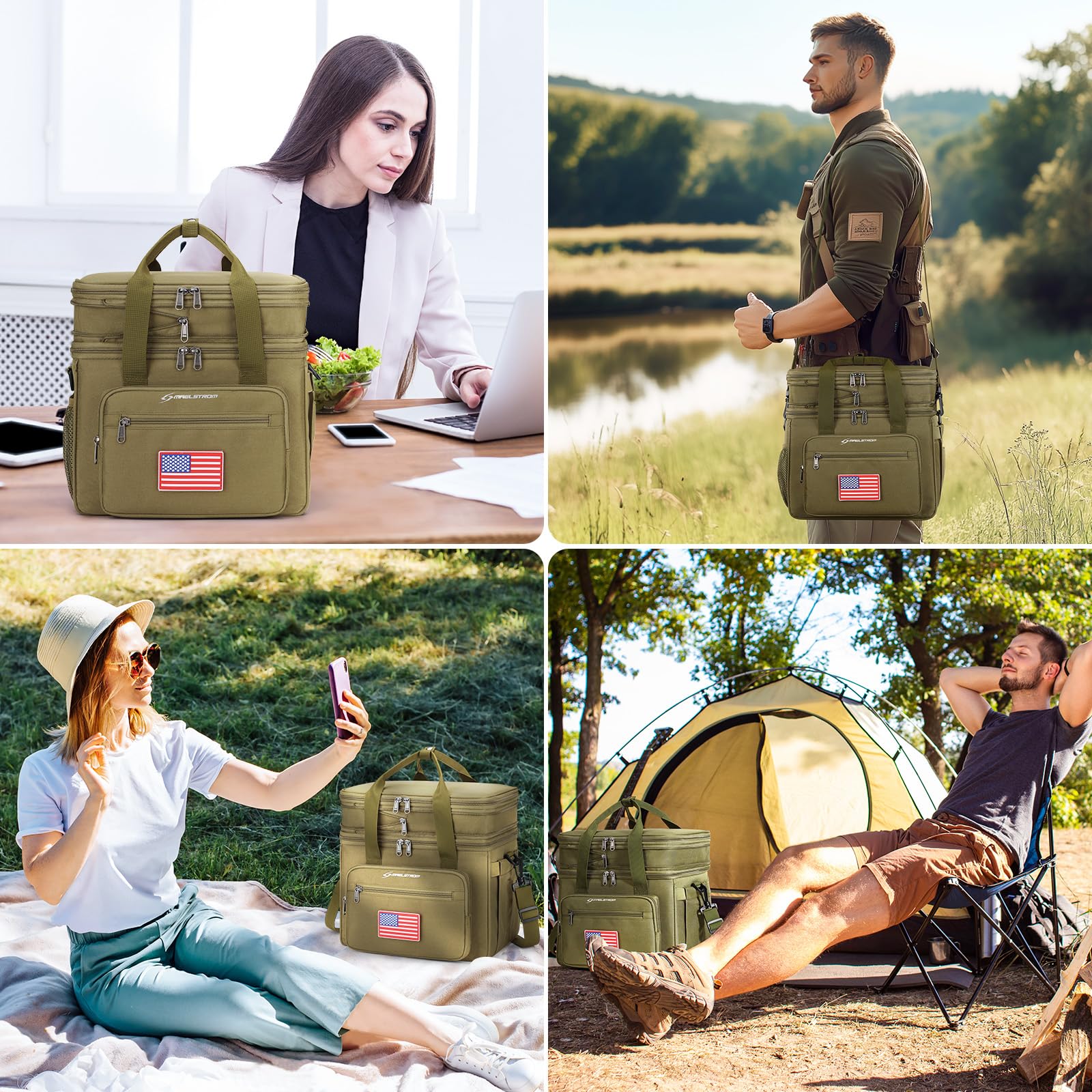 Maelstrom Borsa termica per il pranzo tattico da uomo, 23 l, borsa termica espandibile, leggera a tenuta stagna, con tasca laterale in tessuto, adatta per uomini e donne, cachi