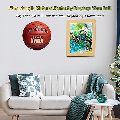Miniatura 3 de BiJun Soporte para baloncesto de pared, acrílico para fútbol, estante invisible transparente para fútbol, baloncesto, voleibol, rugby, fútbol